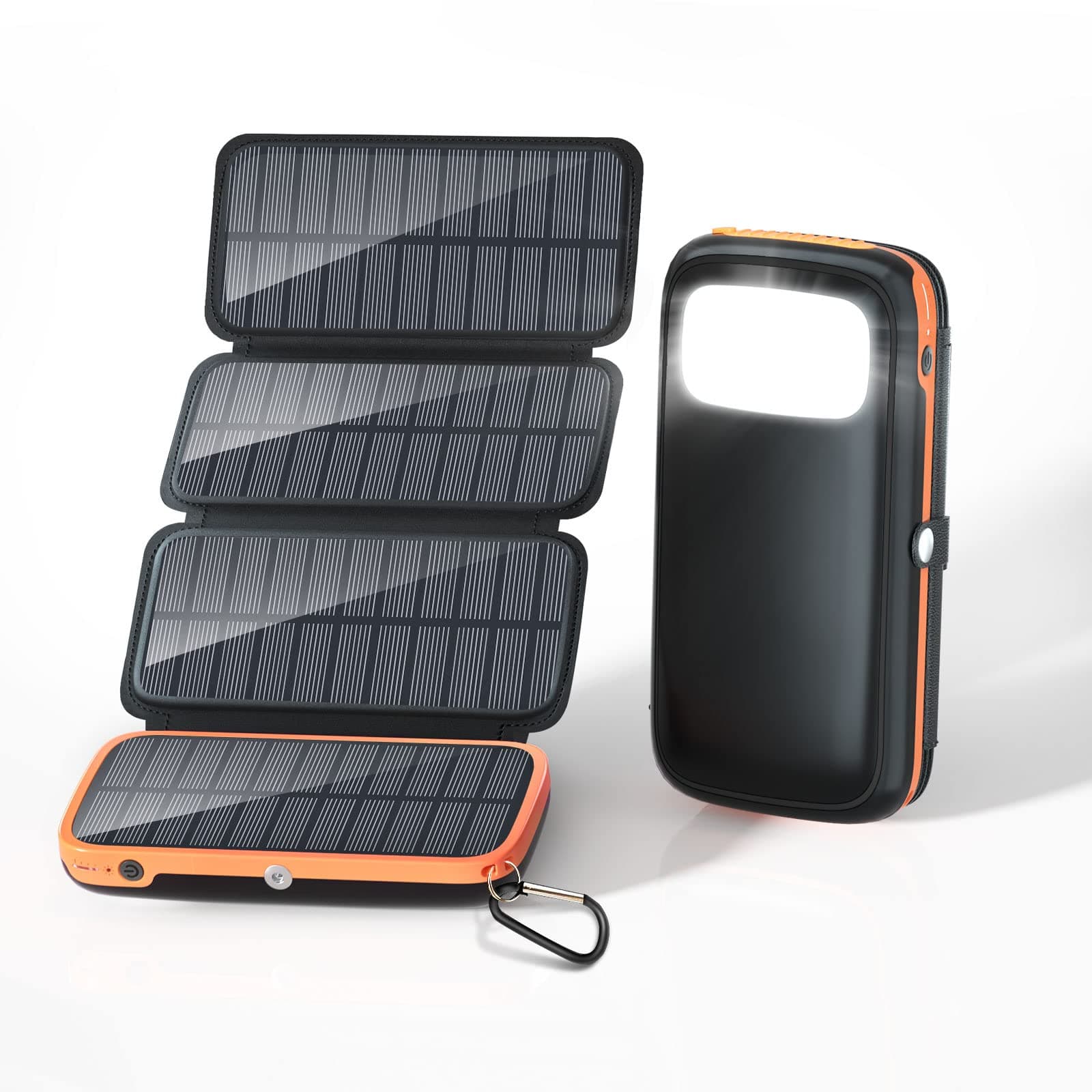 Solar Charger 26800mAh, CONXWAN Solar Power Bank with 4 Foldable Panels and 3 Outputs, Fast Charging USB C Portable Phone Charger with Flashlight for Outdoor Camping, Hiking