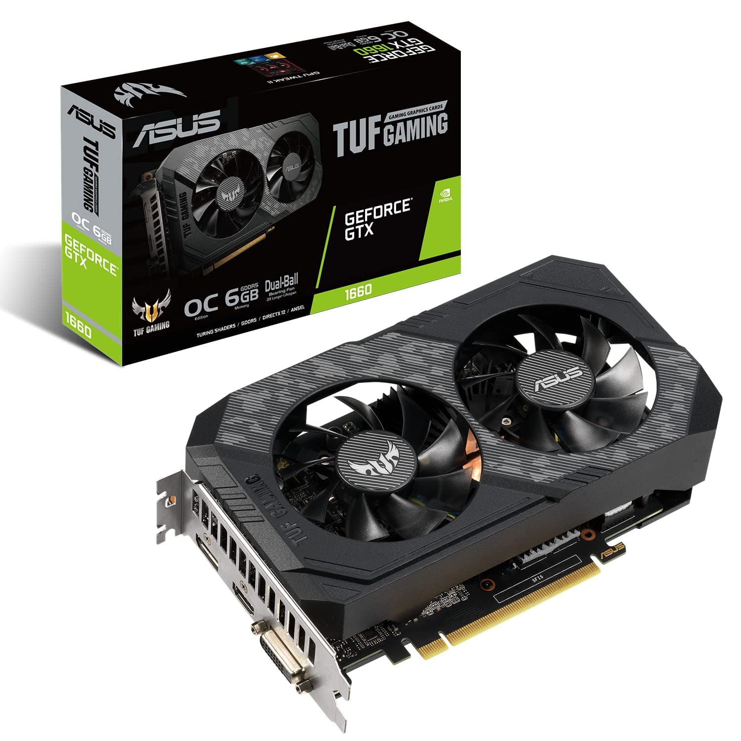 ASUS TUF Gaming GeForce GTX 1660 OC Edition 6 GB GDDR5 Protective Backplate Secures Components During Transportation and Installation TUF-GTX1660-O6G-GAMING