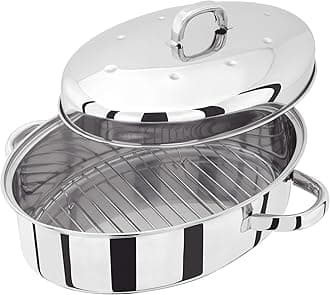 Stainless Steel High Roaster with Rack and Self Basting Lid 35cm x 25cm x 15cm Oven Safe Gift Box, 25 Year Guarantee