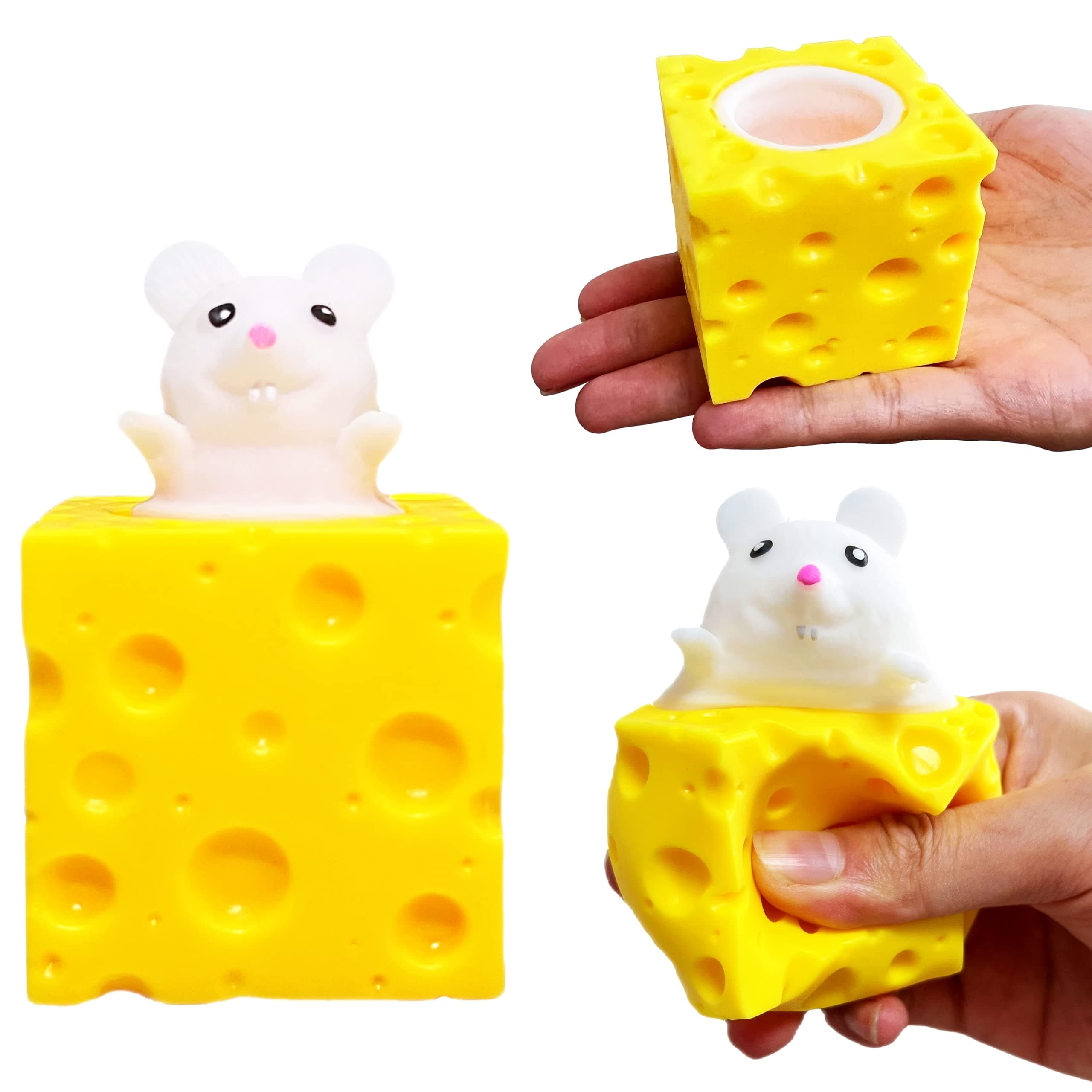 Squishy Cheese Stress Balls Pop Fidget Toys (1-Pack) Animal Ball Sensory Toy, Mouse Squeeze Up Stretchy Relief For Kids And Adults