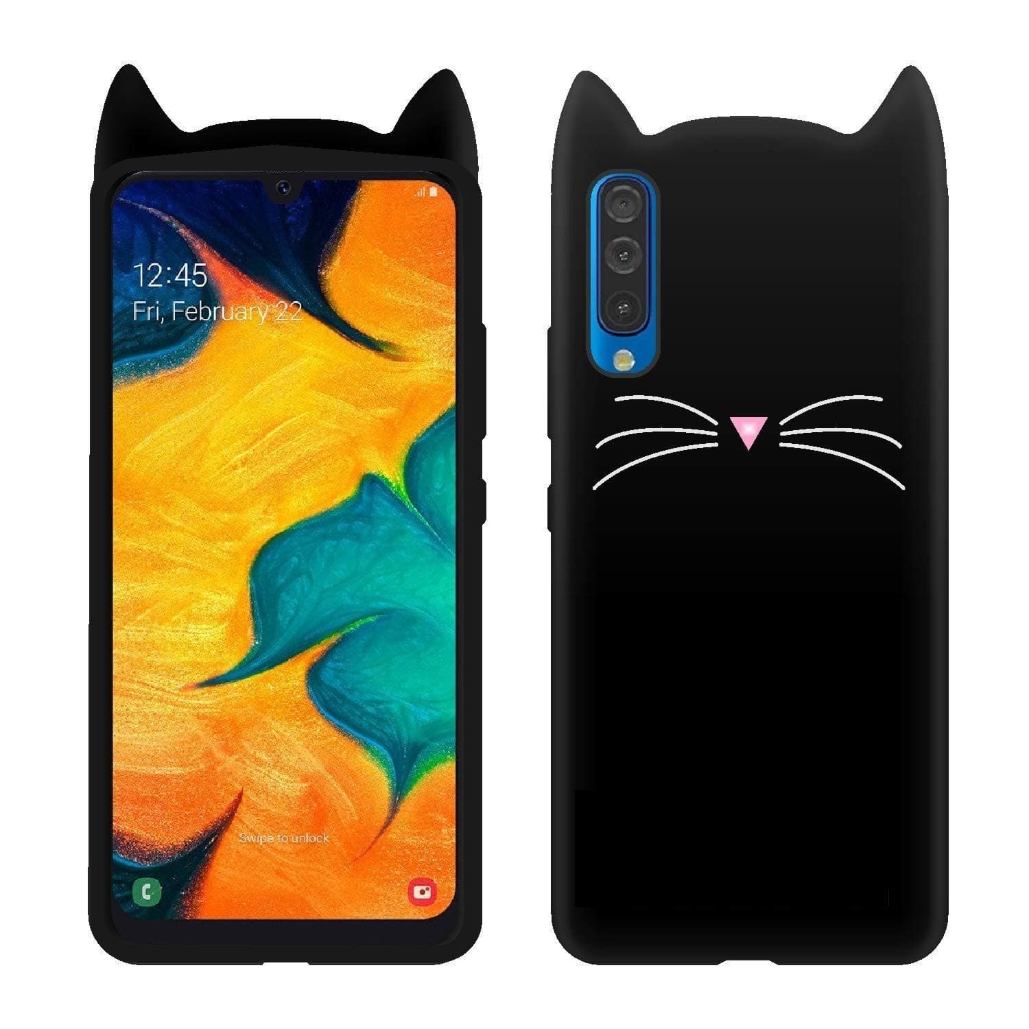 ZETCASE Cat Kitty Case Back Cover for Samsung Galaxy A30s, Soft Silicone Billi Ear Design Girls Mobile Cover Phone Case for Samsung Galaxy A30s - Black