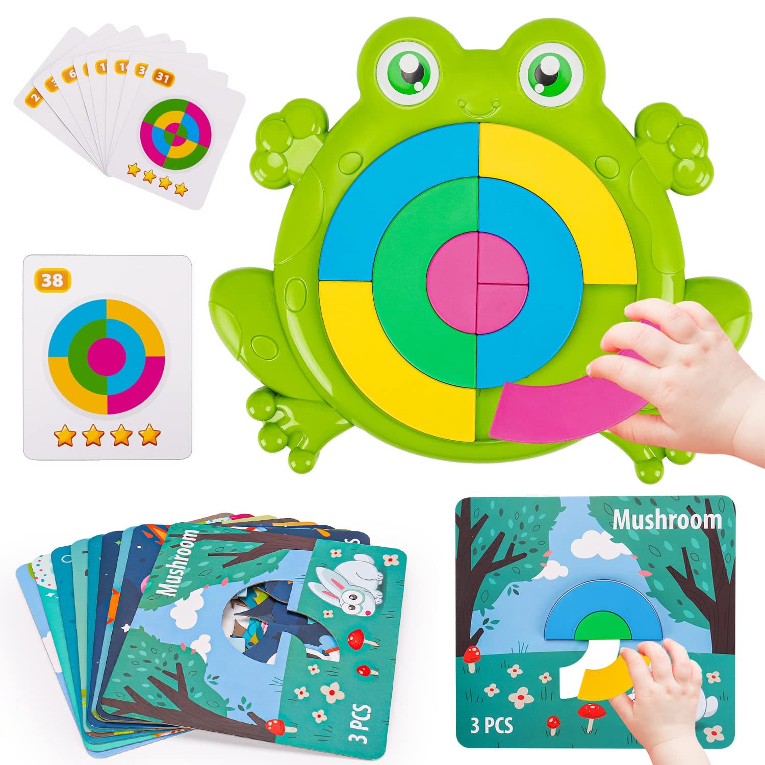 18 PCS Montessori Toys for Kids Frog Jigsaw Shape Puzzle Brain Teaser Games Preschool Learning Tangram Fine Motor Skills Educational Development for Boy Girl 3 4 5 6 7 8 Birthday Easter Gifts