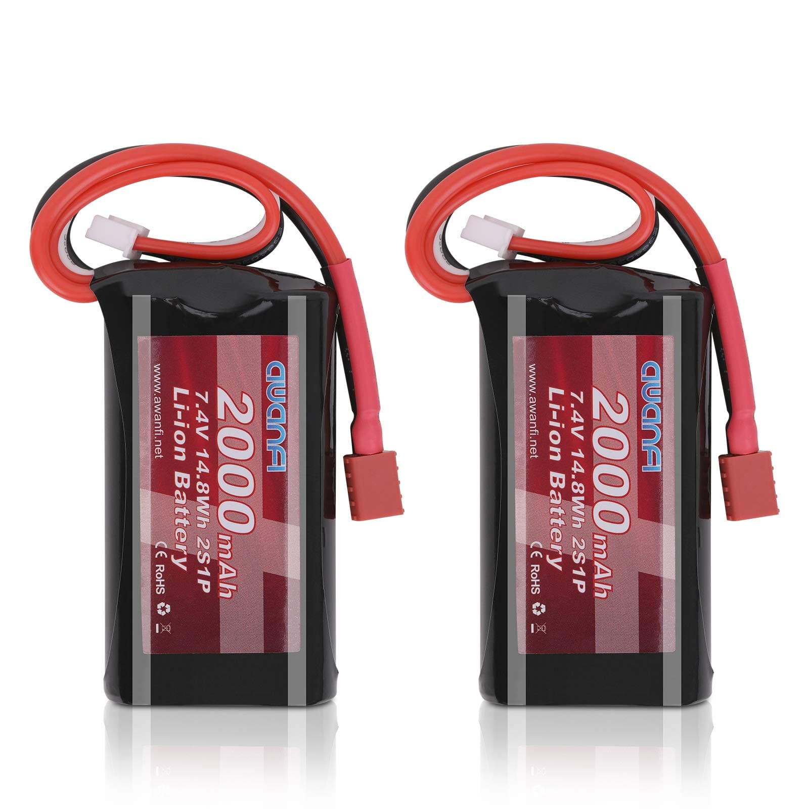 AWANFI 7.4V 2000mAh RC Battery High Capacity Li-ion Battery with Deans Plug for RC Car Off Road Truck RadioMaster TX16S Jumper T16 T12 T8SG Transmitter RC Helicopter Boat(2 Pack)