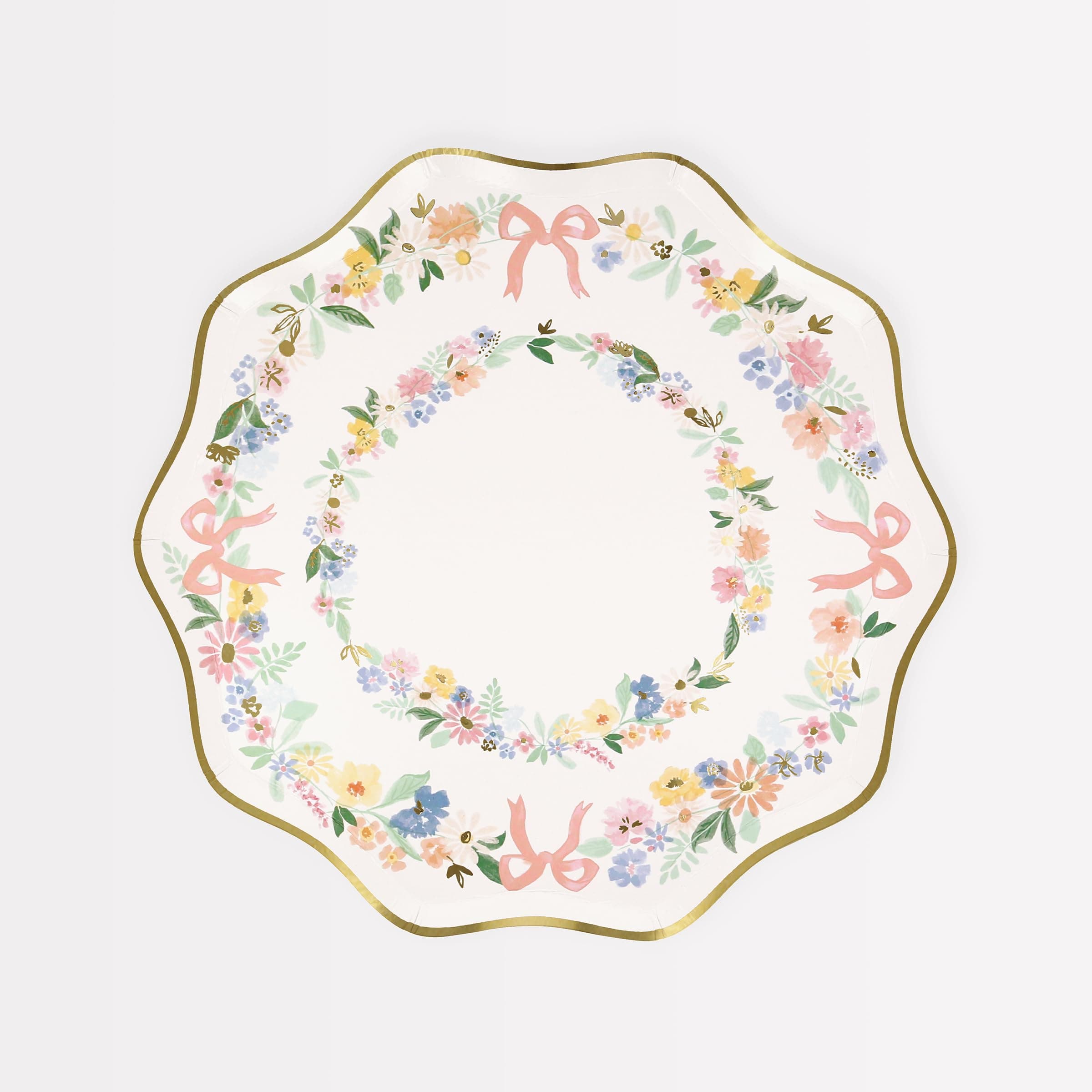 Elegant Floral Side Plates – Pack of 8, Watercolor Flower & Bow Design, Gold Foil Details, Pastel Party Plates for Garden Party, Bridal Shower, Wedding, Birthday, Appetizers & Desserts