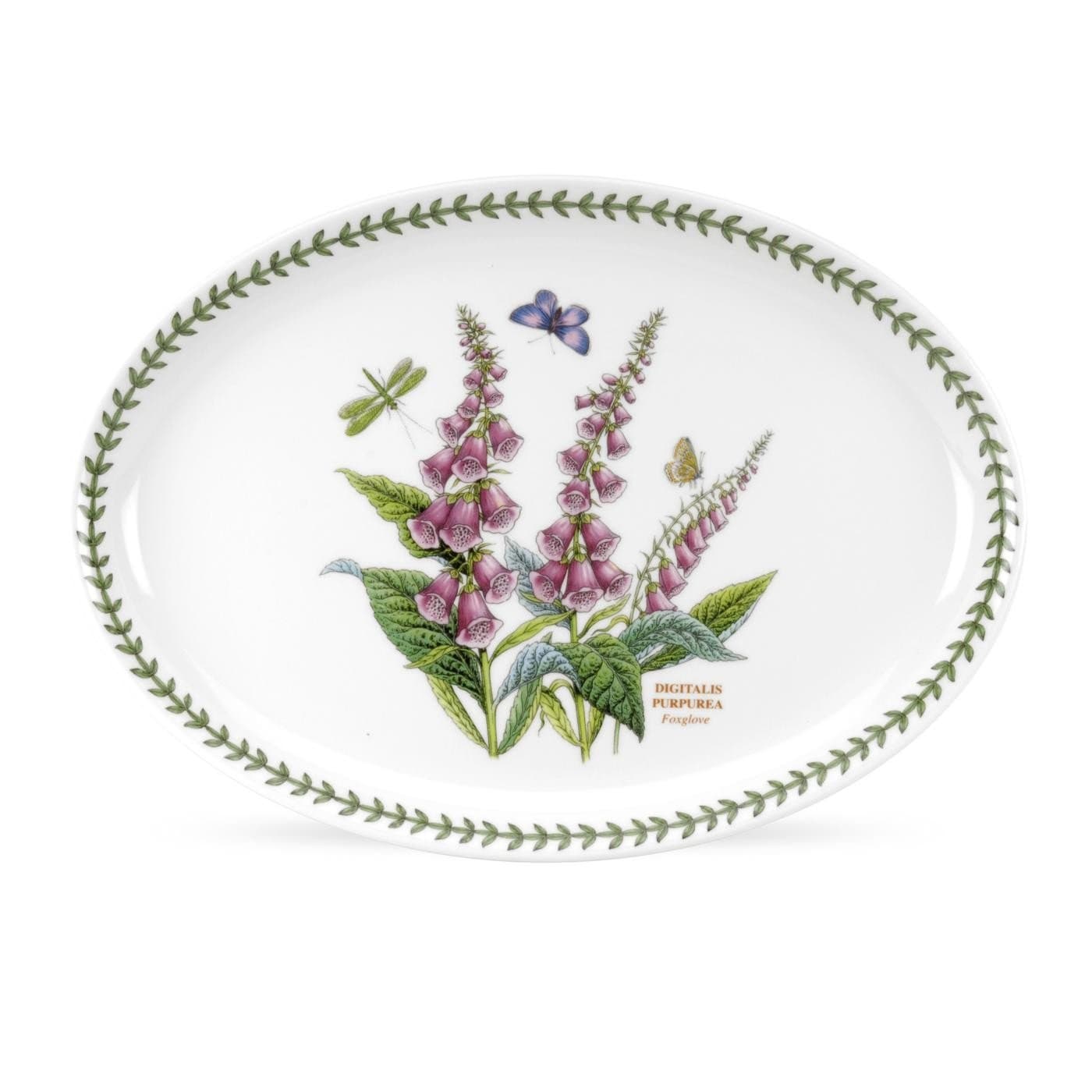 Botanic Garden 13-inch Oval Platter, Foxglove Motif - Durable Fine Porcelain, Chip-Resistant Glaze - Dishwasher, Microwave, Freezer, Oven Safe - Elegant Farmhouse Floral Serveware