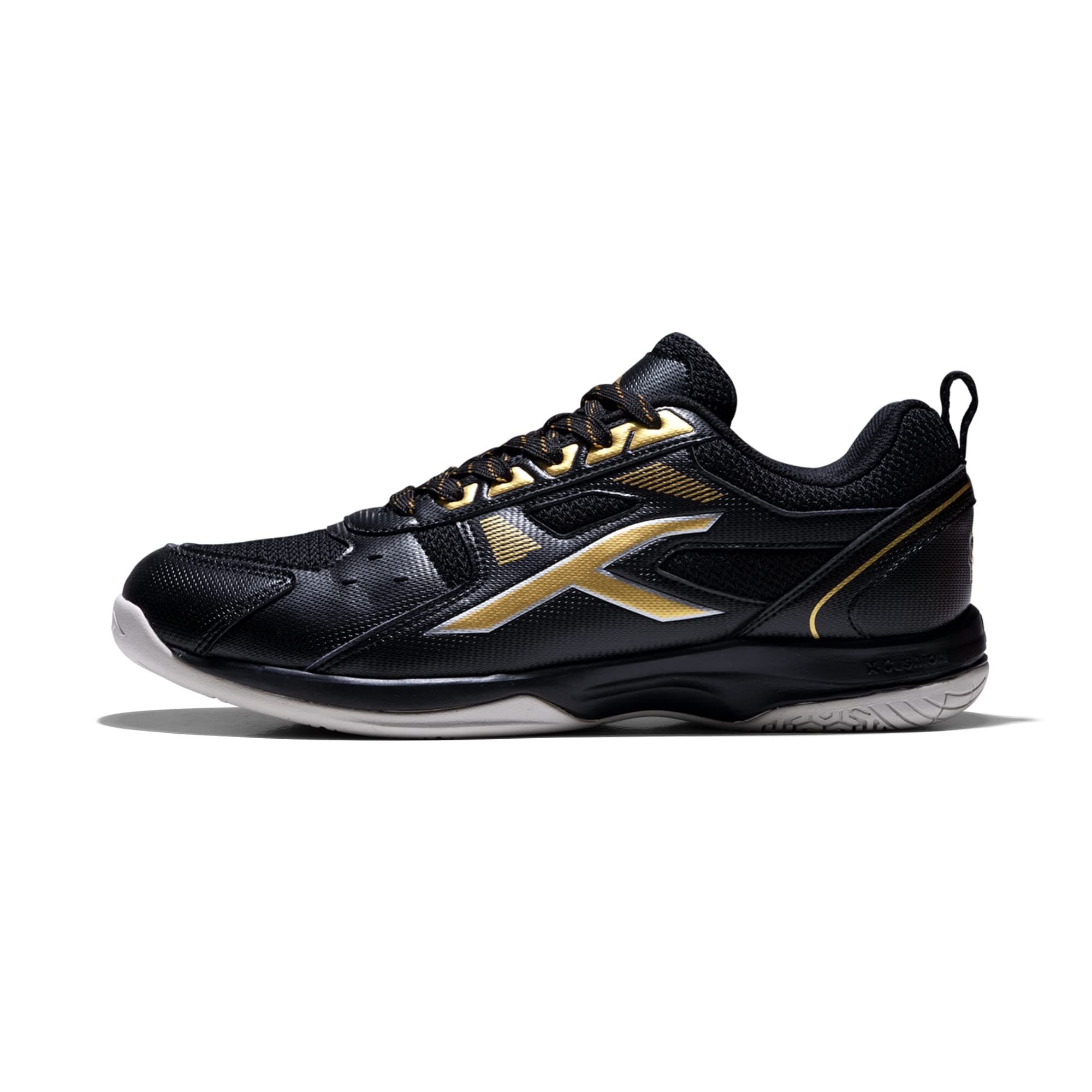 HUNDREDMens Raze Badminton Shoes (Non Marking) | Also Perfect for Squash, Basketball & Indoor Sports | Lightweight & Durable | X-Cushion, Active Grip Sole, Toe Assist (Black::Gold, 7Uk)