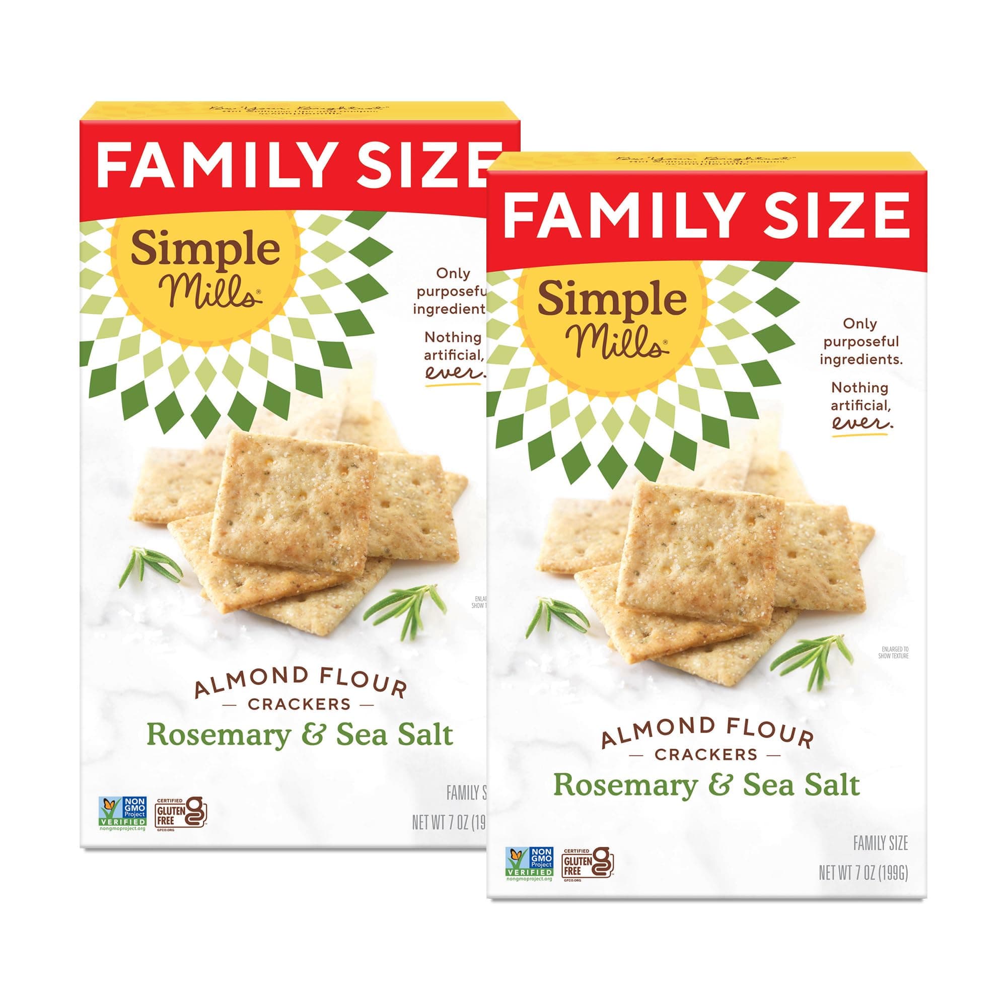 Almond Flour Crackers, Family Size, Rosemary & Sea Salt - Gluten Free, Vegan, Healthy Snacks, 7 Ounce (Pack of 2)