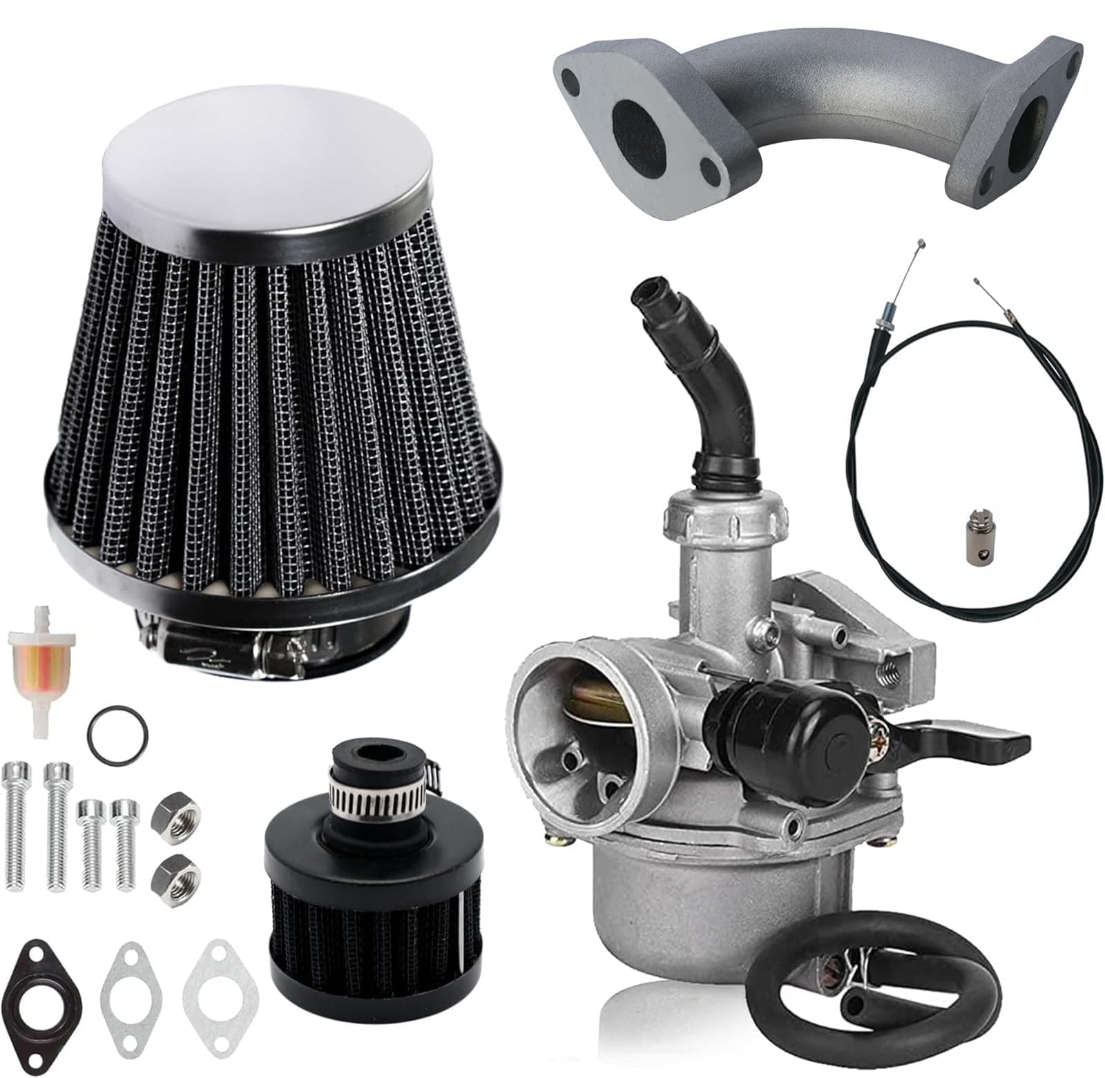 JMCHstore PZ19 w/Curved Manifold Racing Performance Slide intake pipe Carb Kit for Monster Mega Moto MM80 MMB105, Carb for Coleman RB100 Mototec 105cc,Phatmoto Gas Bike Motovox MBX10, Baja DB30 97cc