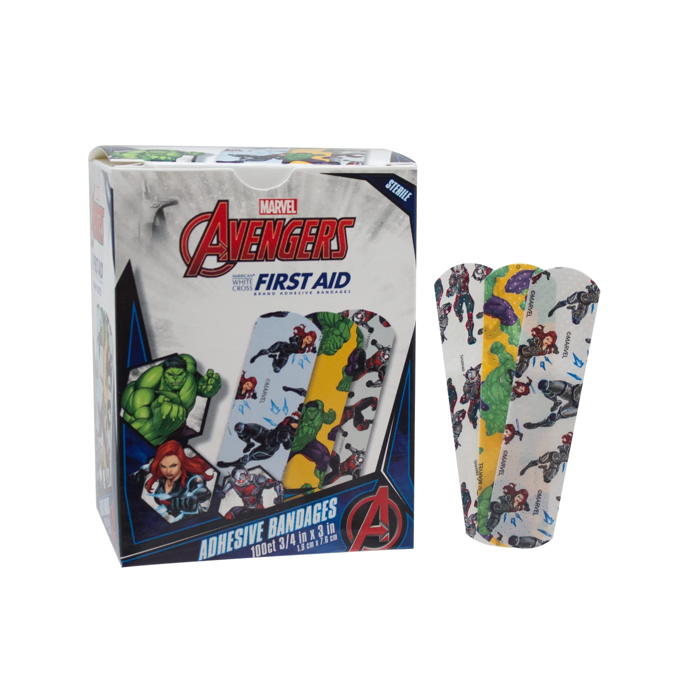 Marvel Avengers Assortment Adhesive Bandages 100-ct 3/4"x3" - Hulk, Black Widow, Ant Man