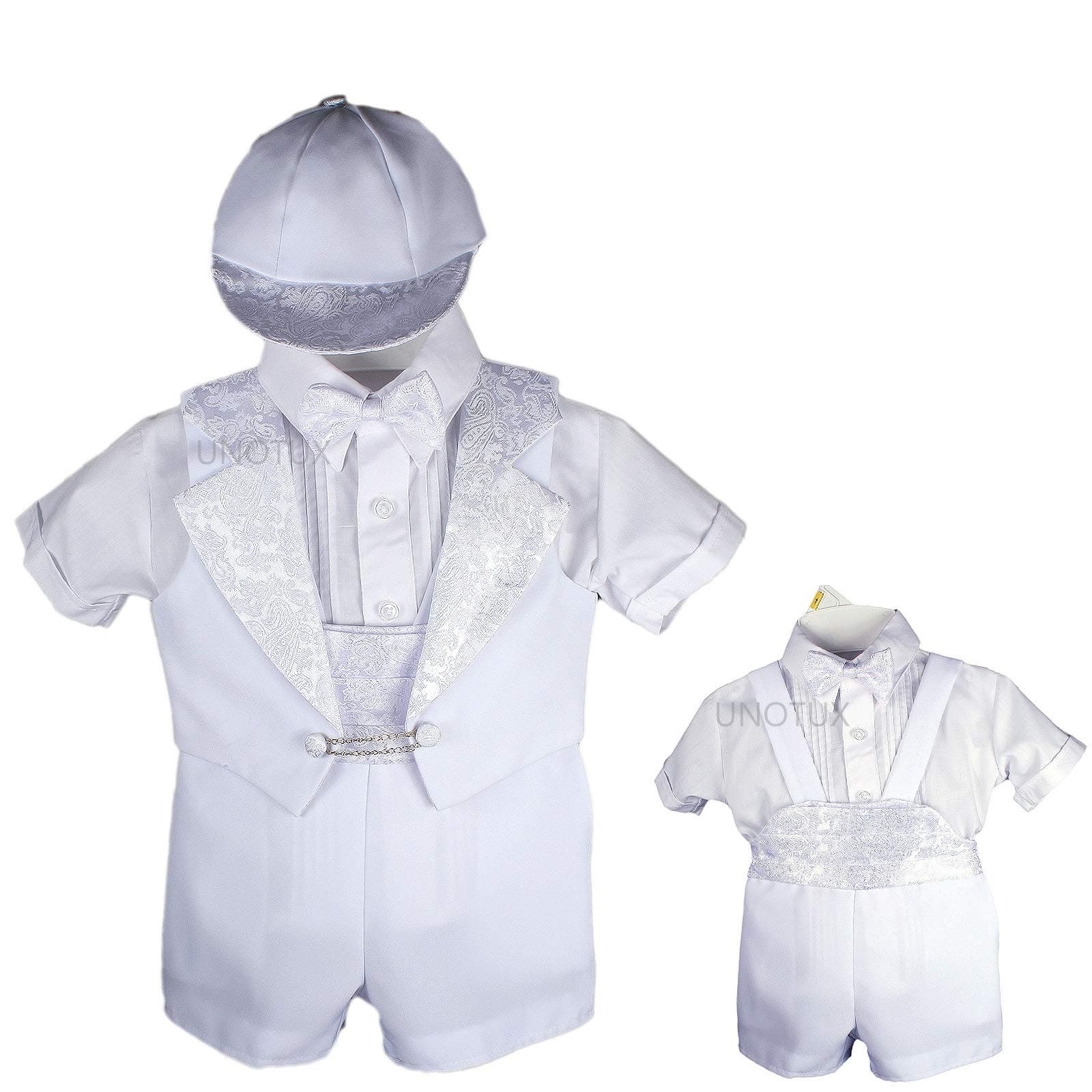 UnknownBaptism Christening Boy Formal Vest Shorts White Suit Gown Outfit Hat 0-5