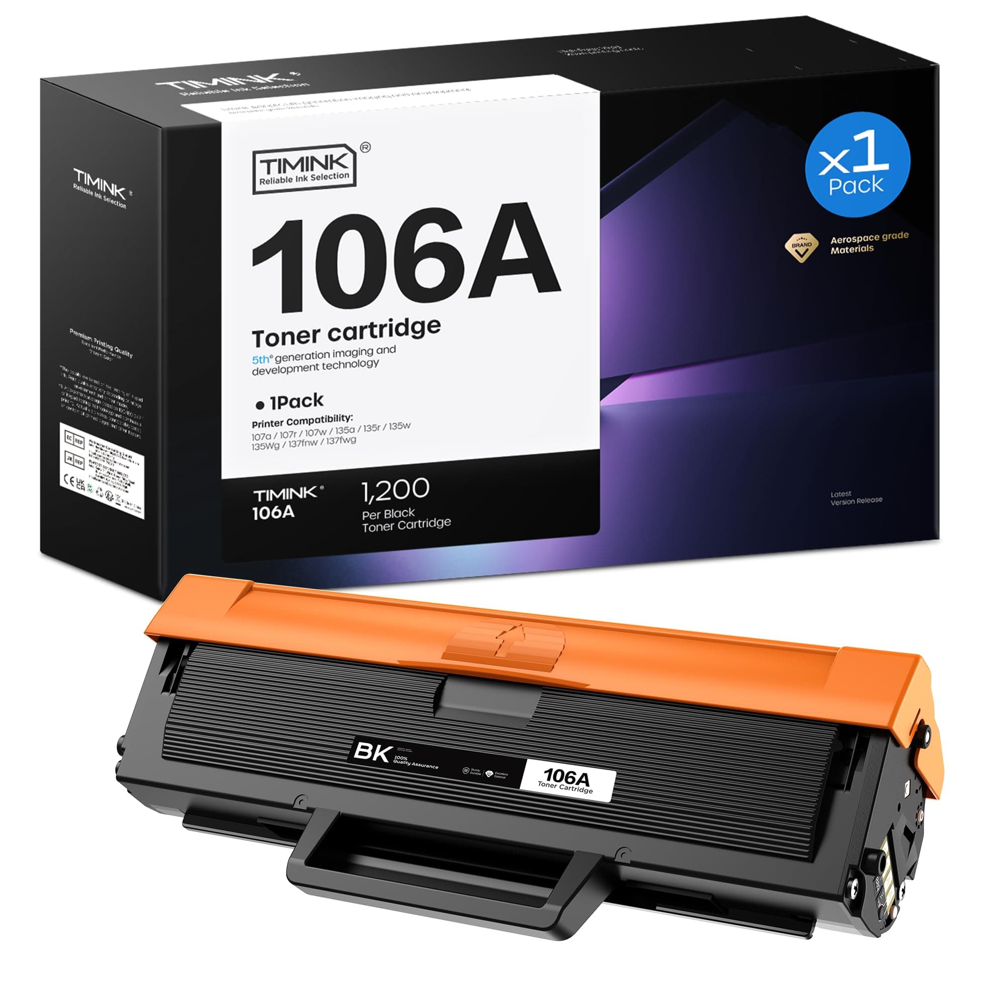 106A W1106A Toner Cartridge Replacement for HP 106A W1106A Compatible for HP Laser 107a 107r 107w MFP 135a 135r 135w 135wg MFP 137fnw 137fwg (Black, 1-Pack, 2000 Pages)