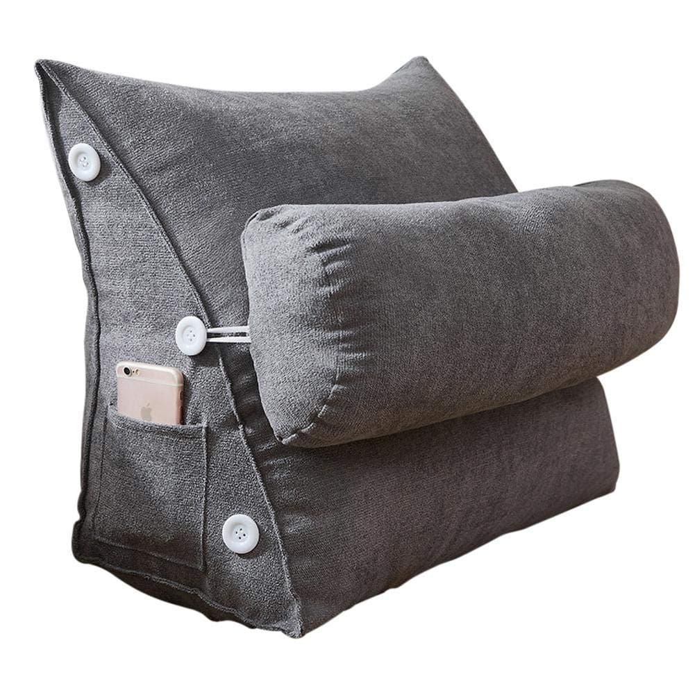SH-Flying Wedge Pillow Nordic Simple Korean Velvet Triangle Pillow Flex Back Support Adjustable Back Wedge Cushion Sofa Bed Office Chair Rest Reading Pillow (gray)