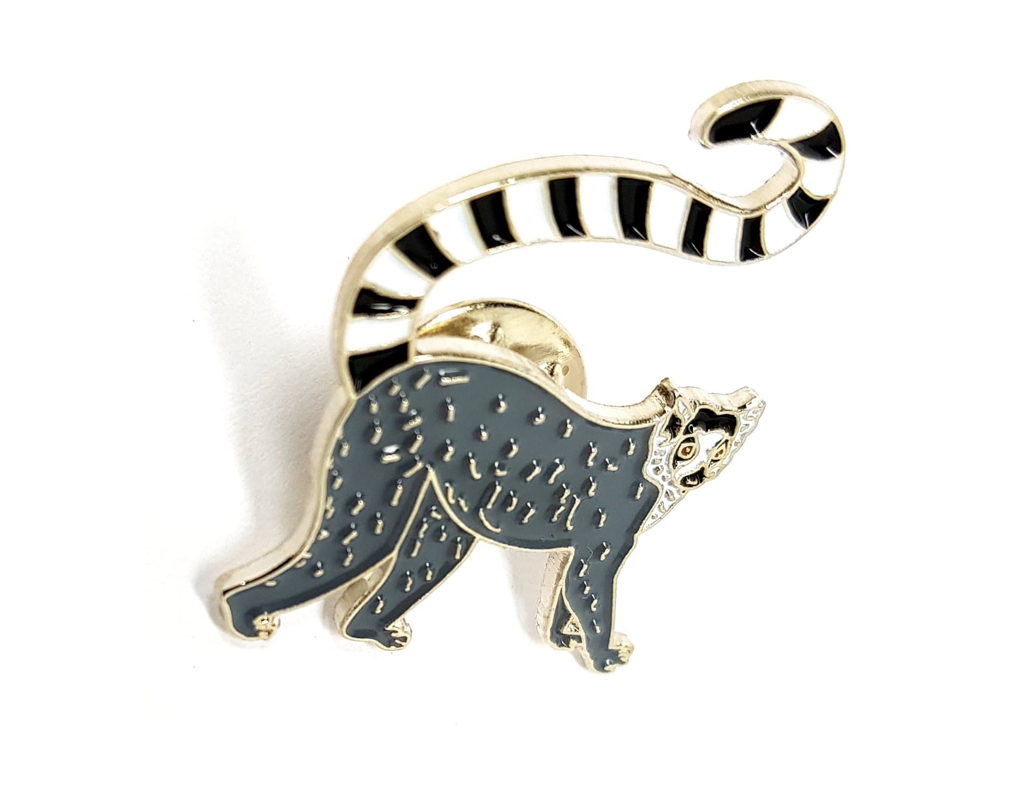 Ring Tailed Lemur island of Madagascar primate Metal Enamel Pin Badge Brooch