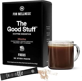 For Wellness The Good Stuff Focus | Healthy Mocha Coffee Creamer Powder with Collagen, MCT Oil & L-Theanine | Keto Non-Dairy Coffee Booster for Focus & Energy | 30 Servings