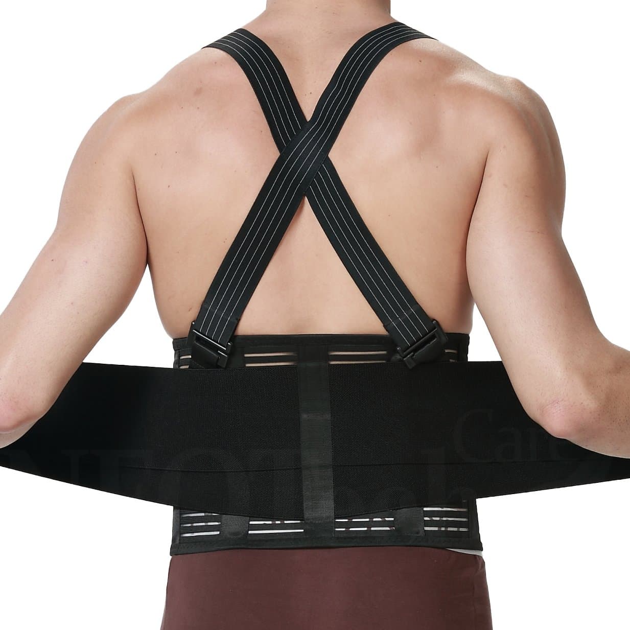 Back Support Belt with Braces for Work - Industrial Lifting Support, Elastic Compression, Hook & Loop Fastening (Black, Size XL)