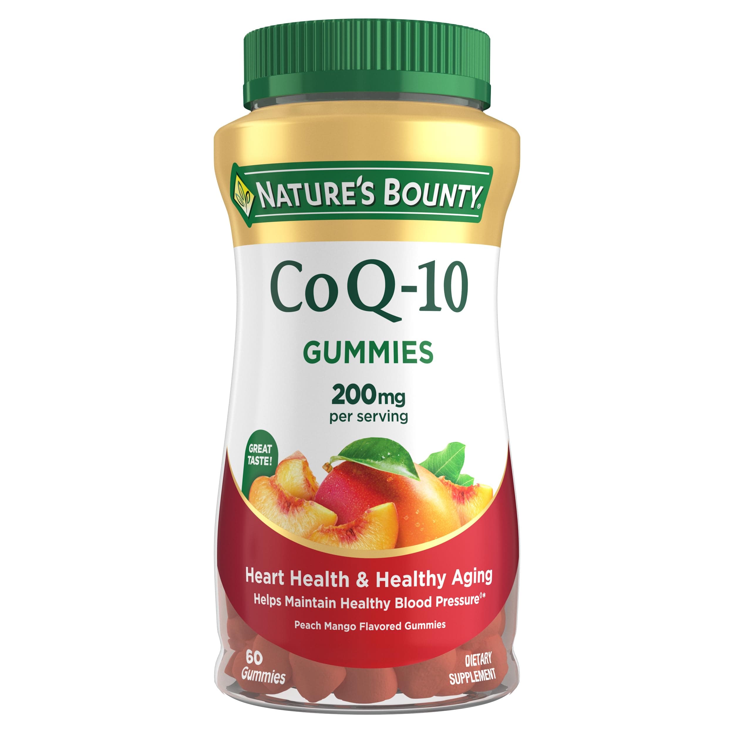 CoQ10 Gummies, Supports Heart Health, CoQ10 200mg, Peach Mango Flavor, 60 Count