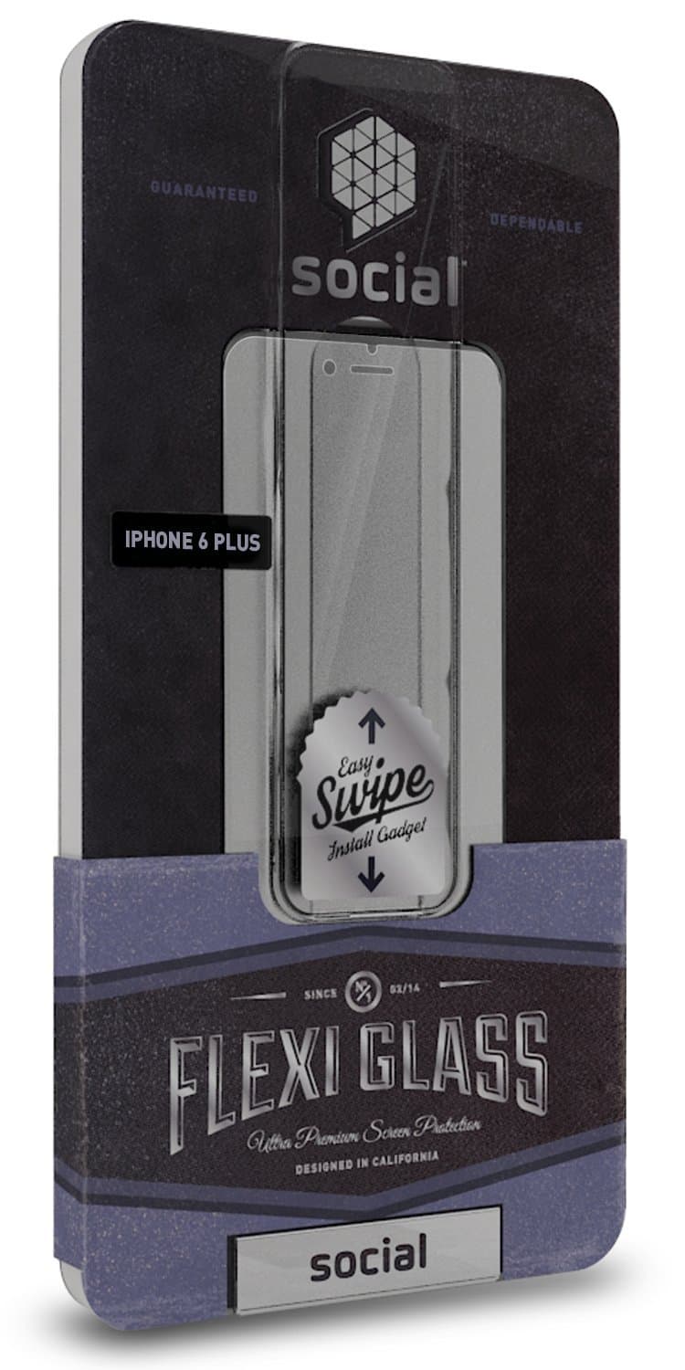 SOCIAL Flexi-Glass Screen Protector with Easy Swipe Install Kit for Apple iPhone 6 Plus - Retail Packaging - Clear