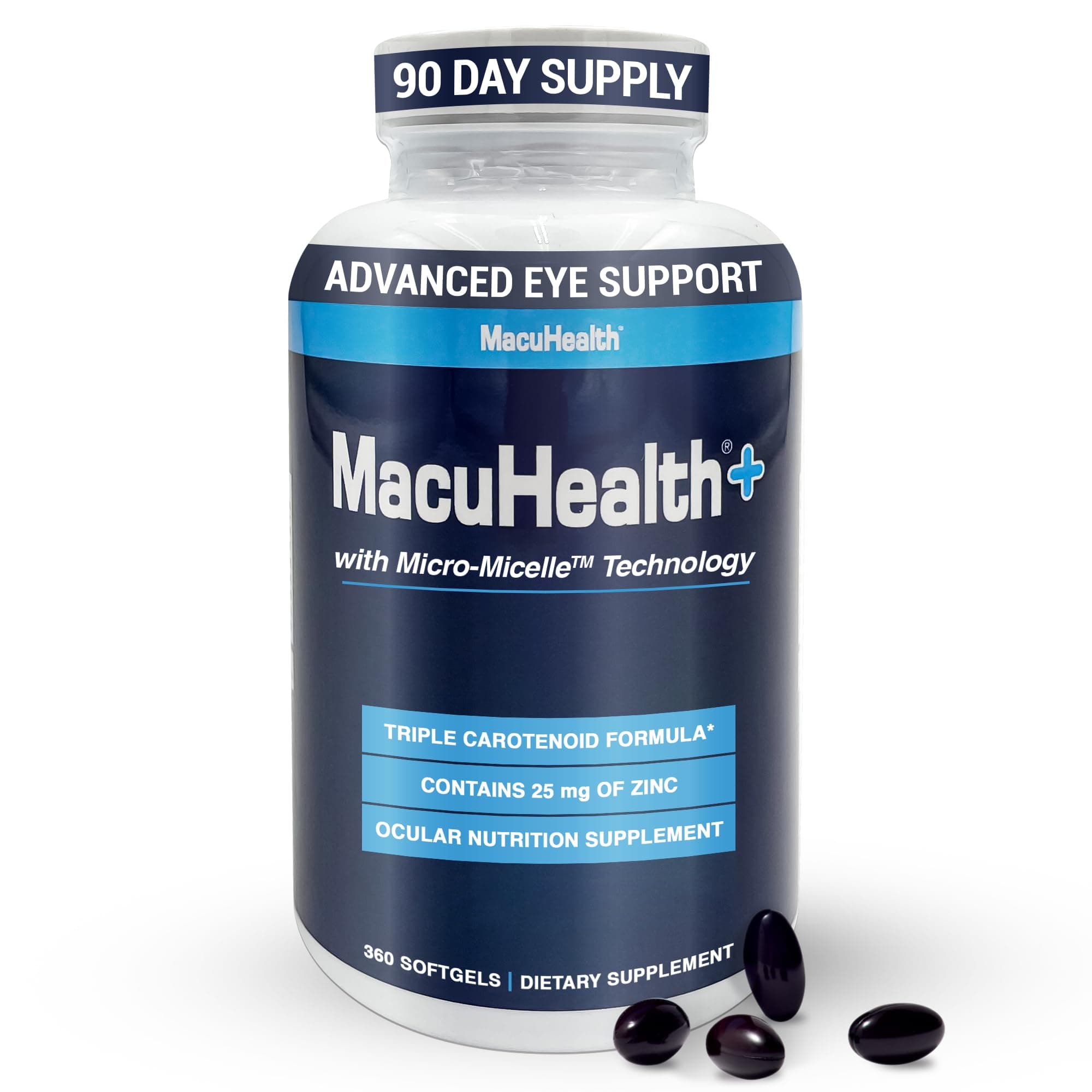 Plus+ Eye Vitamins Supplement for Adults - 90 Day Supply with Lutein, Zeaxanthin, and Meso-Zeaxanthin - Unflavored, Vitamin for Eyes