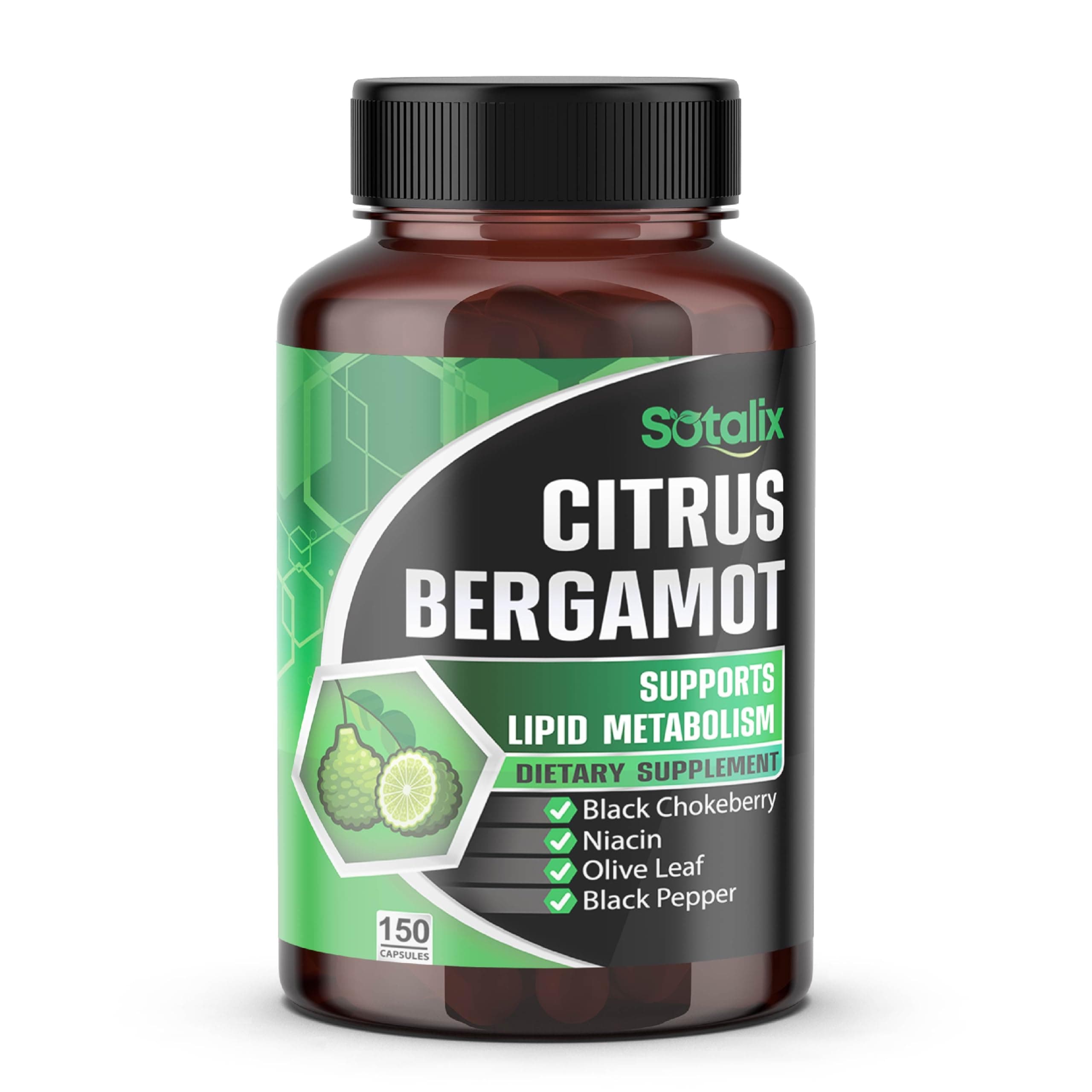 Premium Citrus Bergamot Organic Bergamot Supplement with Niacin Black Chokeberry Olive Leaf Black Pepper - Heart & Circulatory Function Support 150-day Support (150 Count (Pack 1))