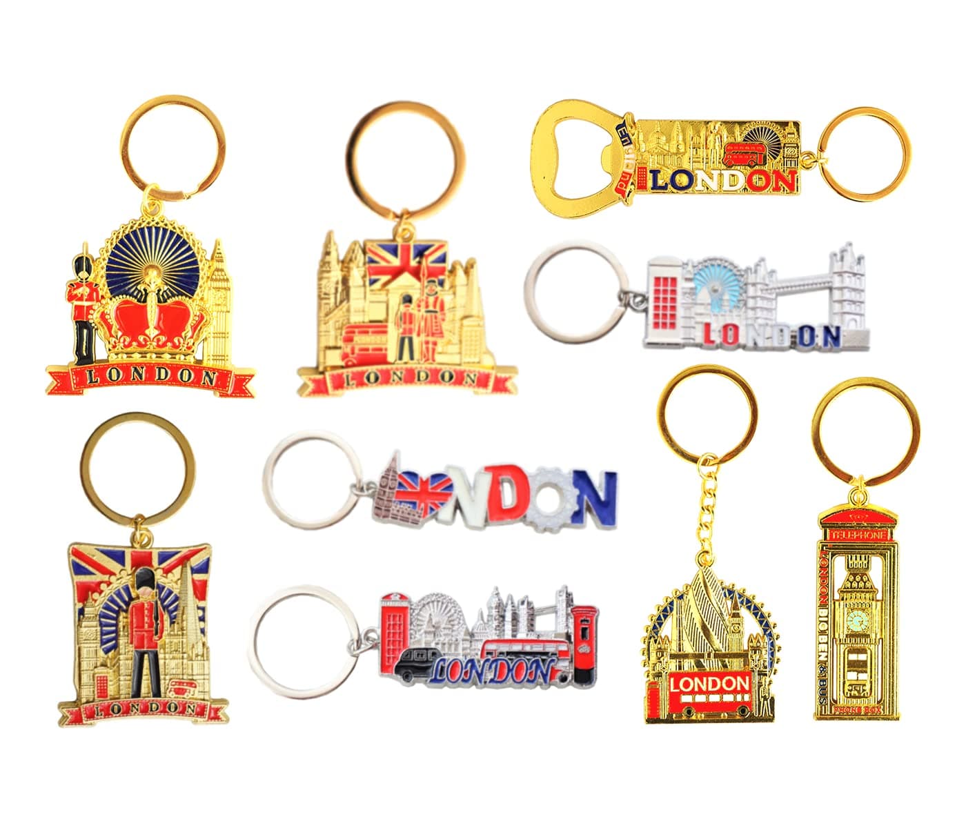 Great London Icons Mix UK Souvenir Set of 9 Metal Key Rings