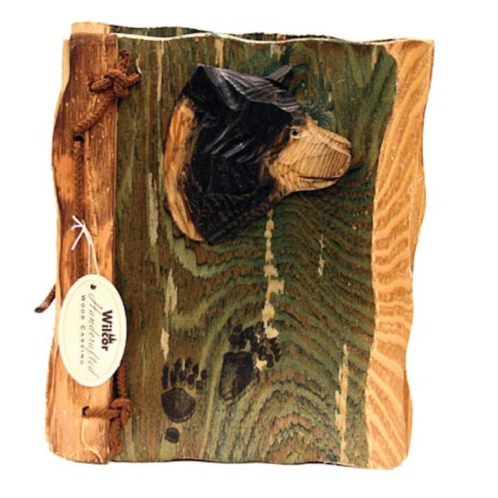 Rustic Wood-Carved Black Bear Photo Album (Real Wood), 5x7, 8-inch