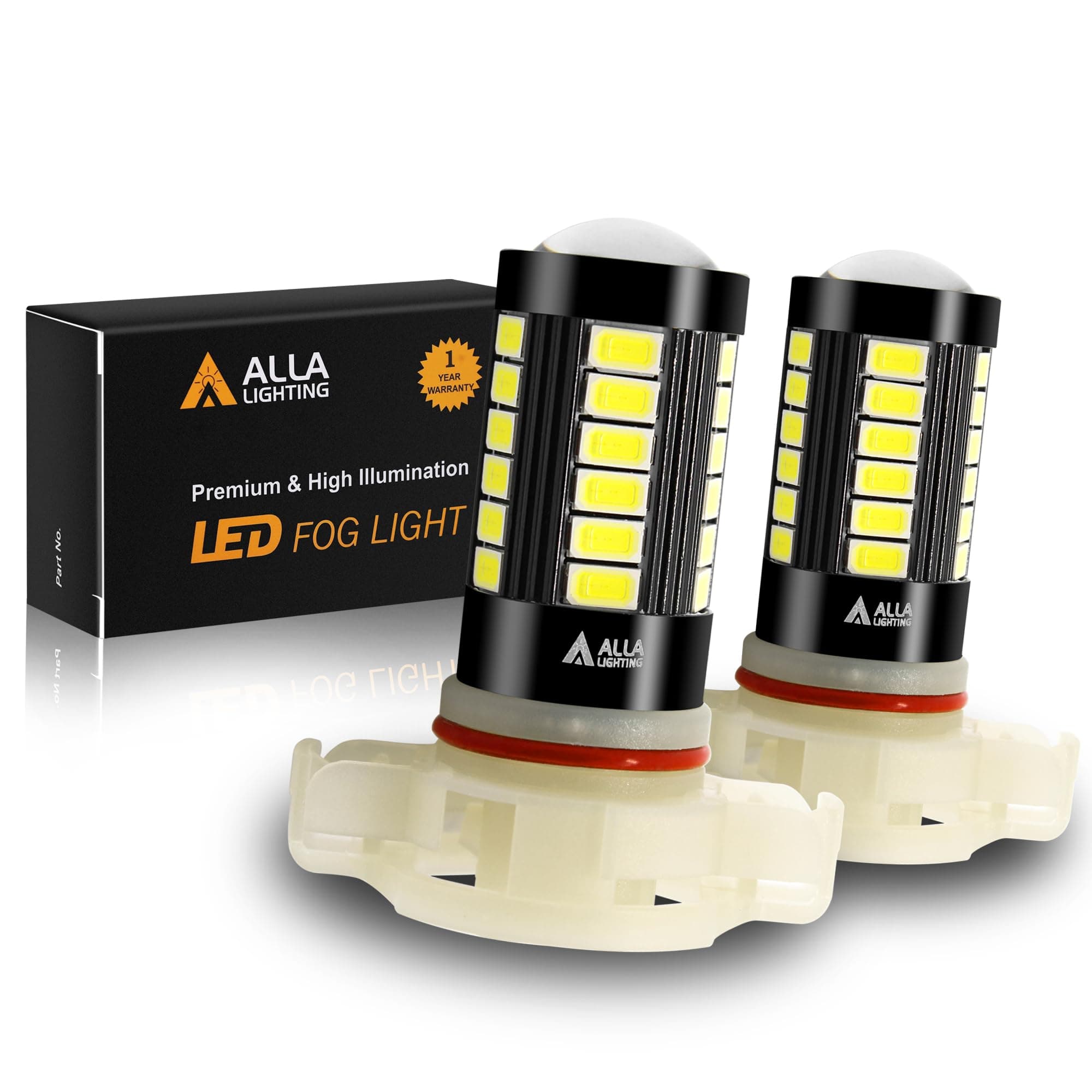 Alla Lighting Super Bright 5202 PS19W LED Fog Light Bulbs PS24WFF 5201 DRL, 6000K Xenon White 2800Lms 12V Replacement 5730 33-SMD LEDs