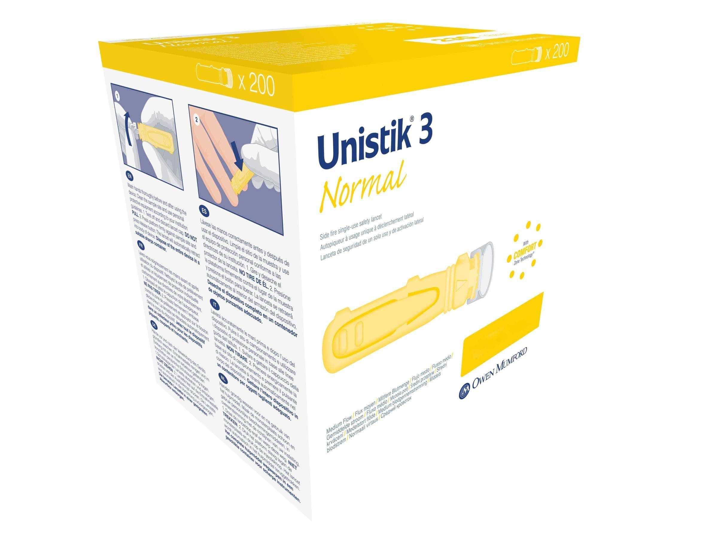 Unistik 3 High Flow Safety Lancet 21 Gauge Needle 2.0 mm Depth 1 Box(s), 200 /Box