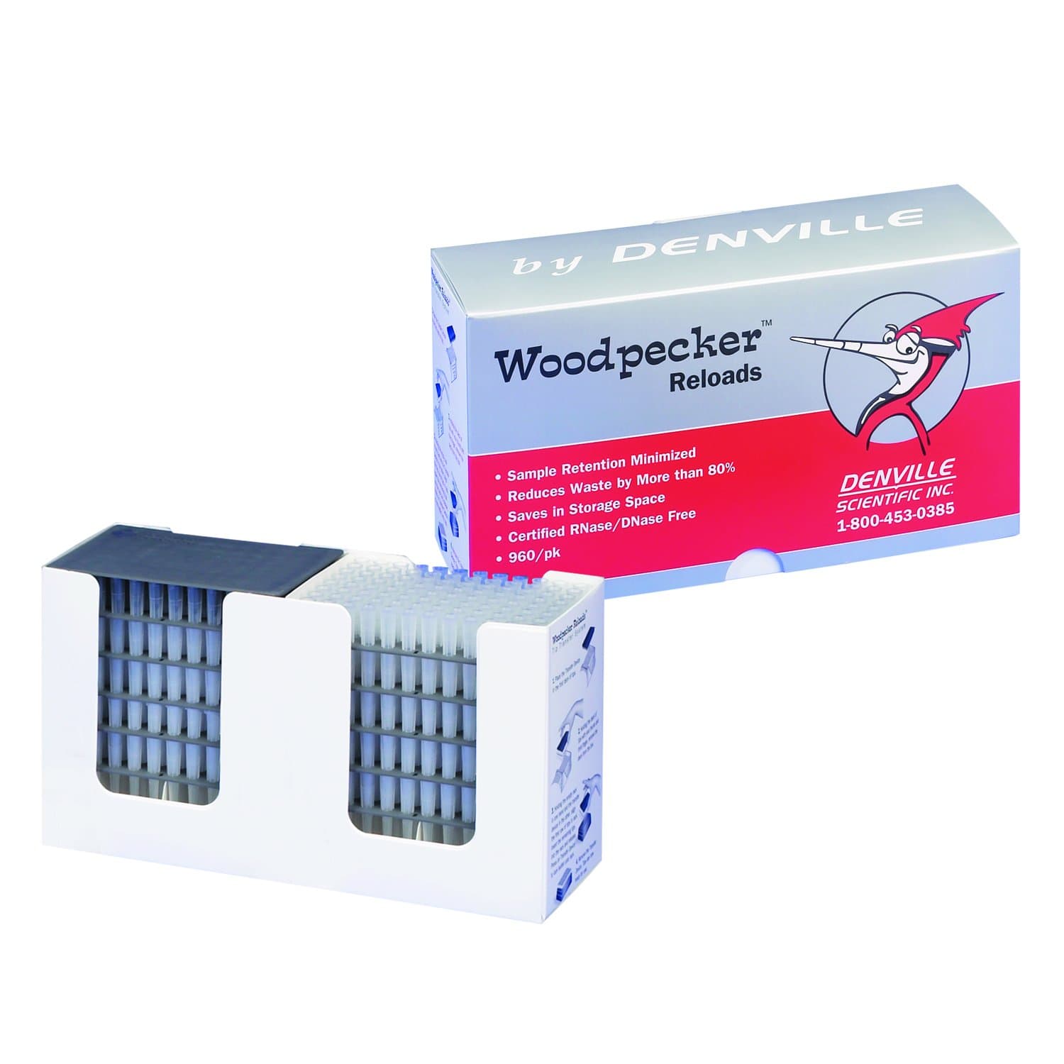 Denville Scientific P2104 Woodpecker Extra Long Reloads Tip, Preloaded Carriers, 10 µl Capacity (Pack of 960)