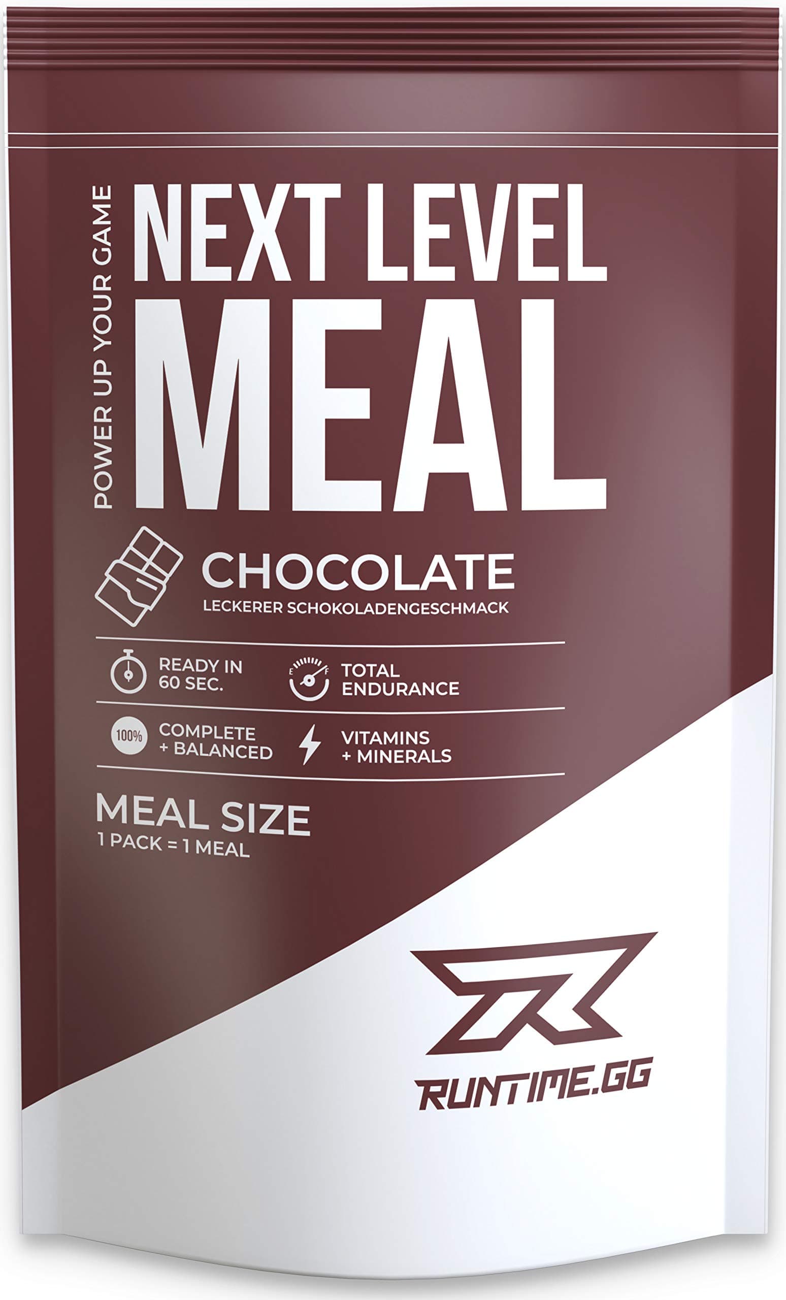 Runtime Next Level Meal - Full Meal Replacement for Long-Lasting Saturation, Energy, Concentration and Performance, with Vitamins and nutrients, 1 Serving (150g) (Chocolate)