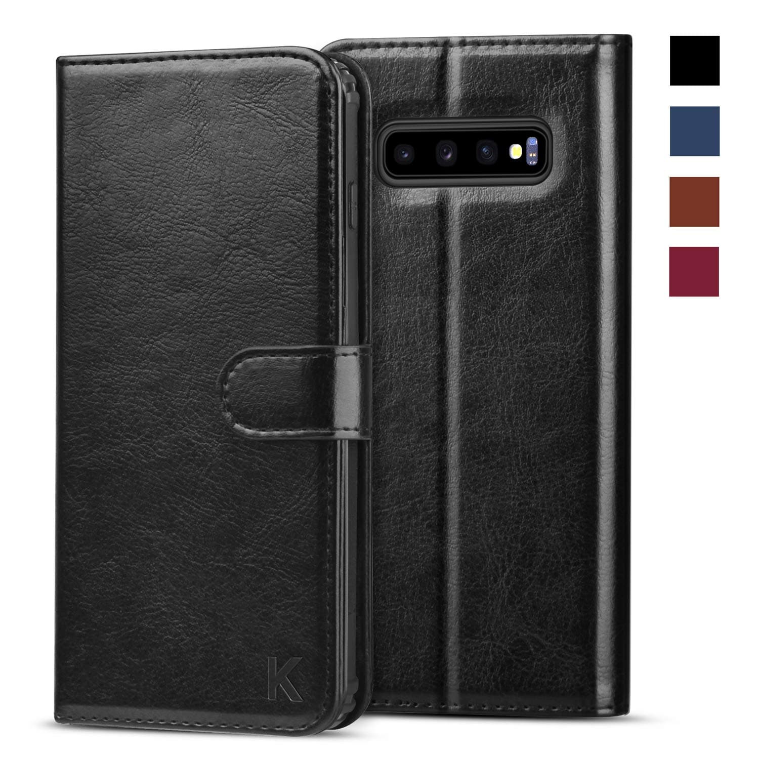 KILINO Galaxy S10 Plus Wallet Case [RFID Blocking] [Premium Leather] [Soft TPU] [Shock-Absorbent Bumper] [Card Slots] [Kickstand] [Magnetic Closure] Flip Folio Cover for Samsung Galaxy S10+ (Black)