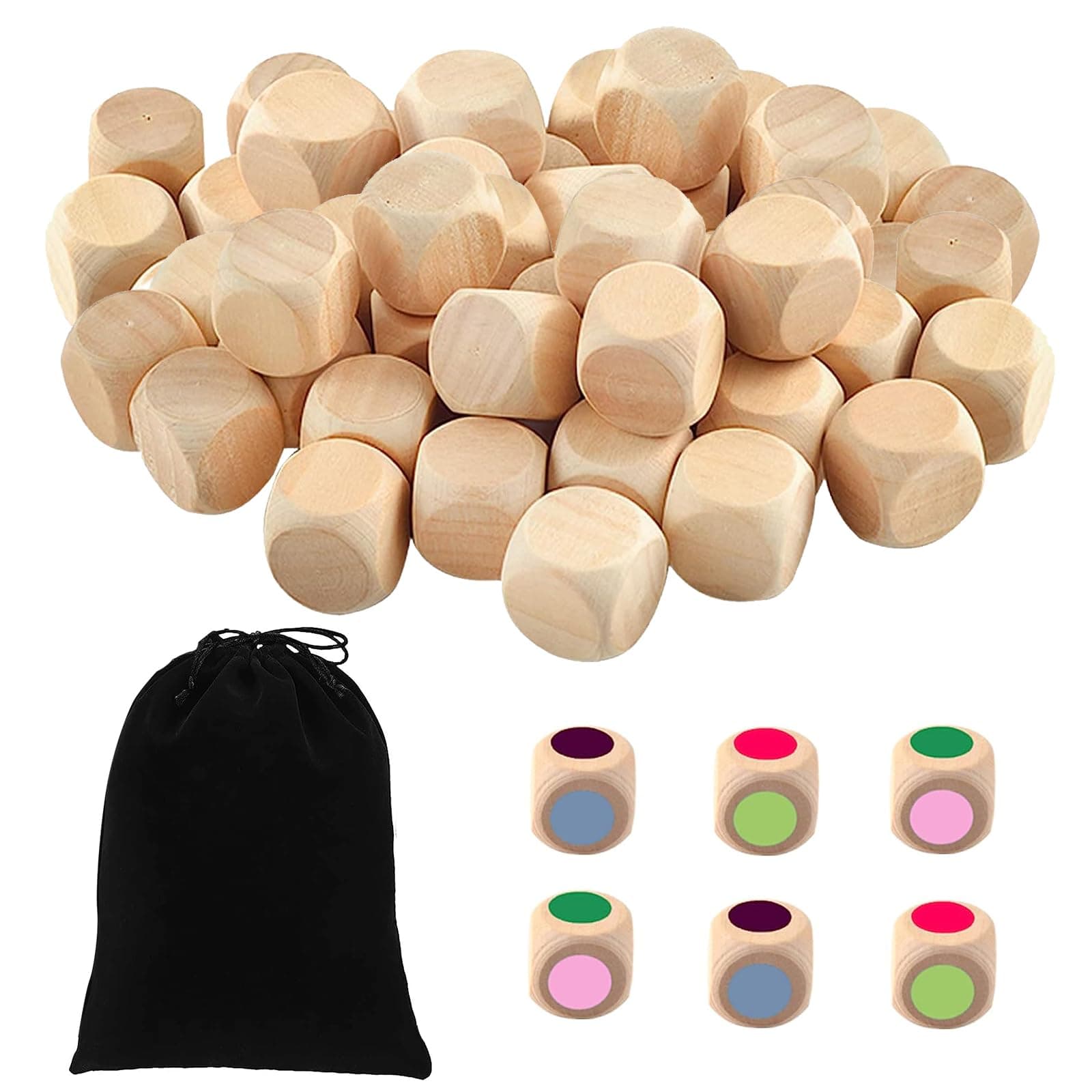 – 50Pcs Blank Wooden Dice - 20mm Unpainted DIY Dice for Art & Crafts, Puzzles, Games