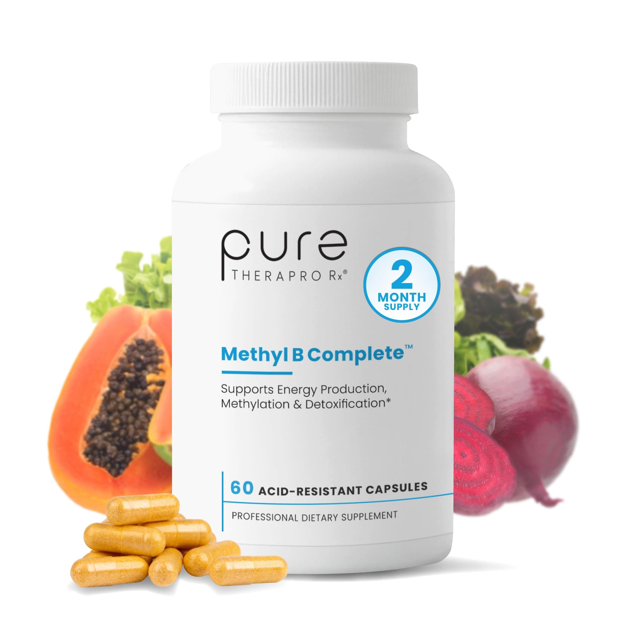 Methyl B Complete - 60 Vegetable Capsules | Optimal Methylation Support Supplement with Quatrefolic 5-MTHF (Active folate), Methylcobalamin (Active B12), B2, B6, and TMG | Pharmaceutical Grade