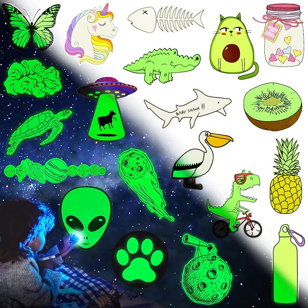 QTL Glow in the Dark Stickers for Kids Cute Water Bottles Stickers for Adults Girls Boys Glowing Stickers for Laptop Waterproof Stickers Packs 20Pcs