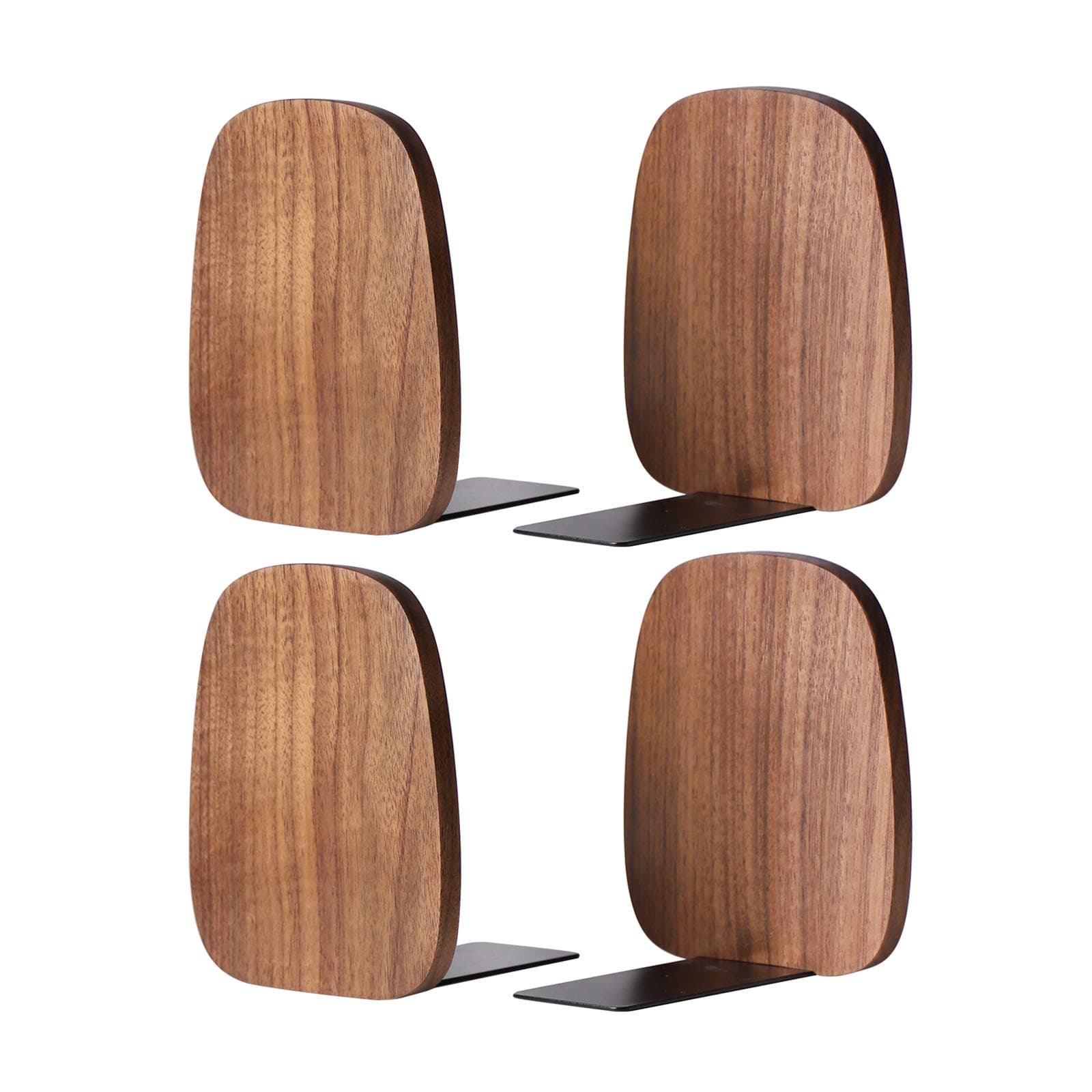 Muso Wood Book ends, wooden bookends 2 pairs - Decorative book ends for shelves - Sturdy book stop for Gift/Home/Office/School 14x12x10.8cm (Walnut wood)