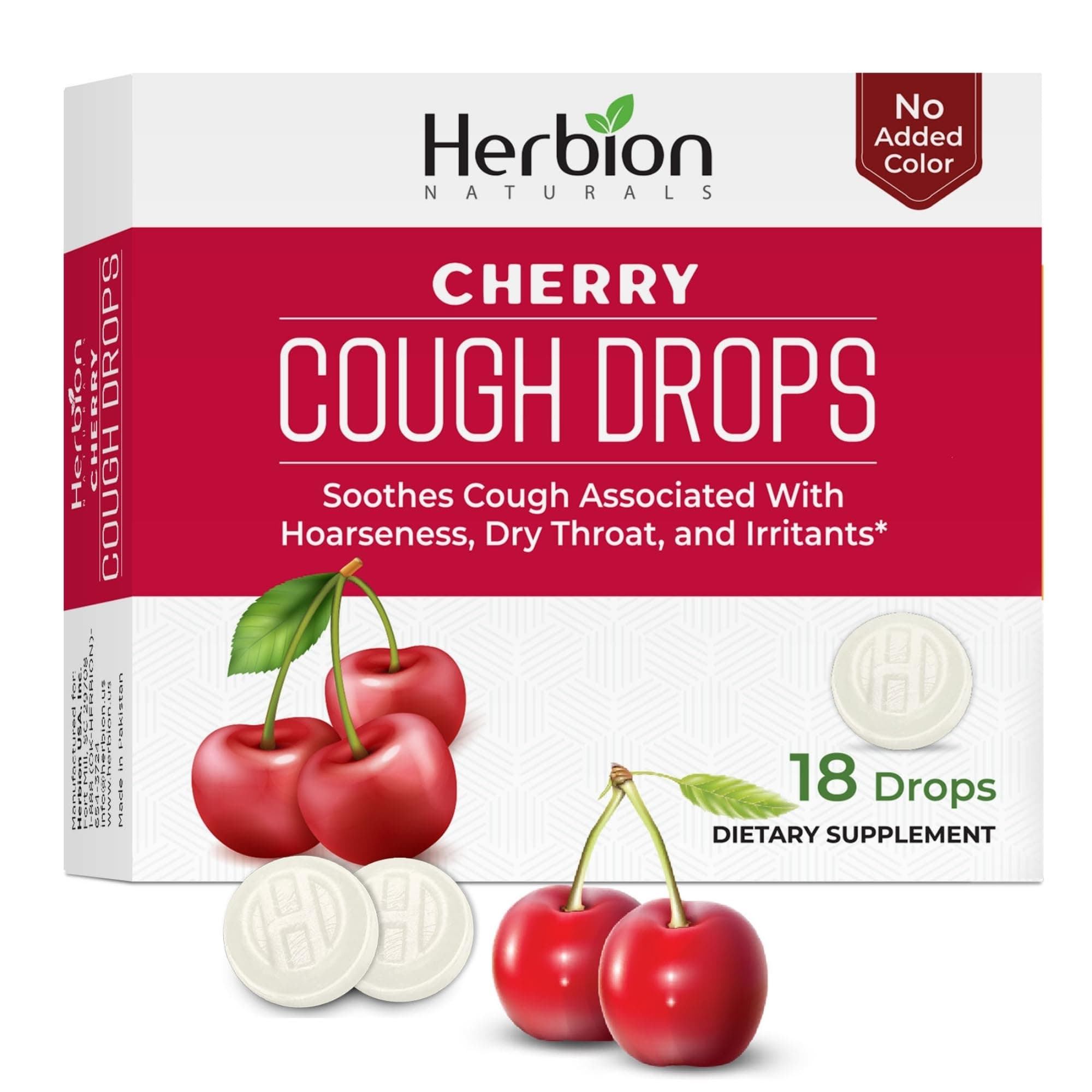 – Cough Drops with Natural Cherry Flavor, Dietary Supplement, Soothes Cough, for Adults and Children Over 6 Years, 18 Drops, No Artificial Flavor, No Added Color.