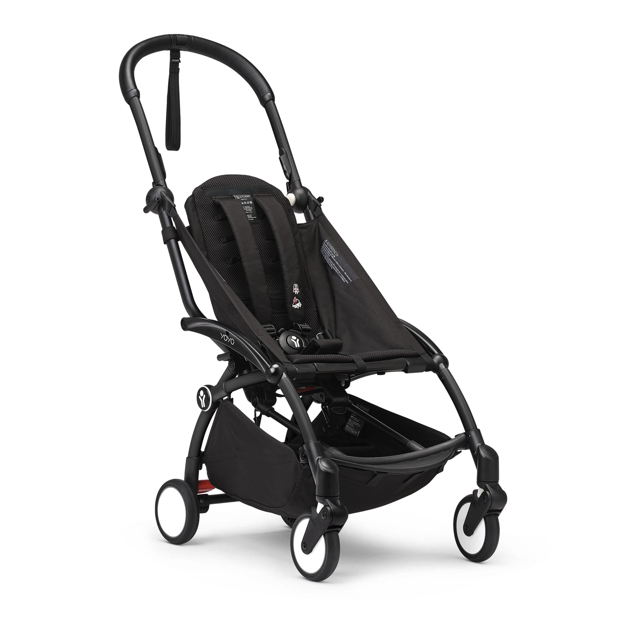 Stokke YOYO3 Frame, Black - Textile Set Not Included - Comes with 5-Point Harness, Multi-Position Reclining Backrest, Canopy Extensions, Padded Shoulder Strap & Protective Storage Bag