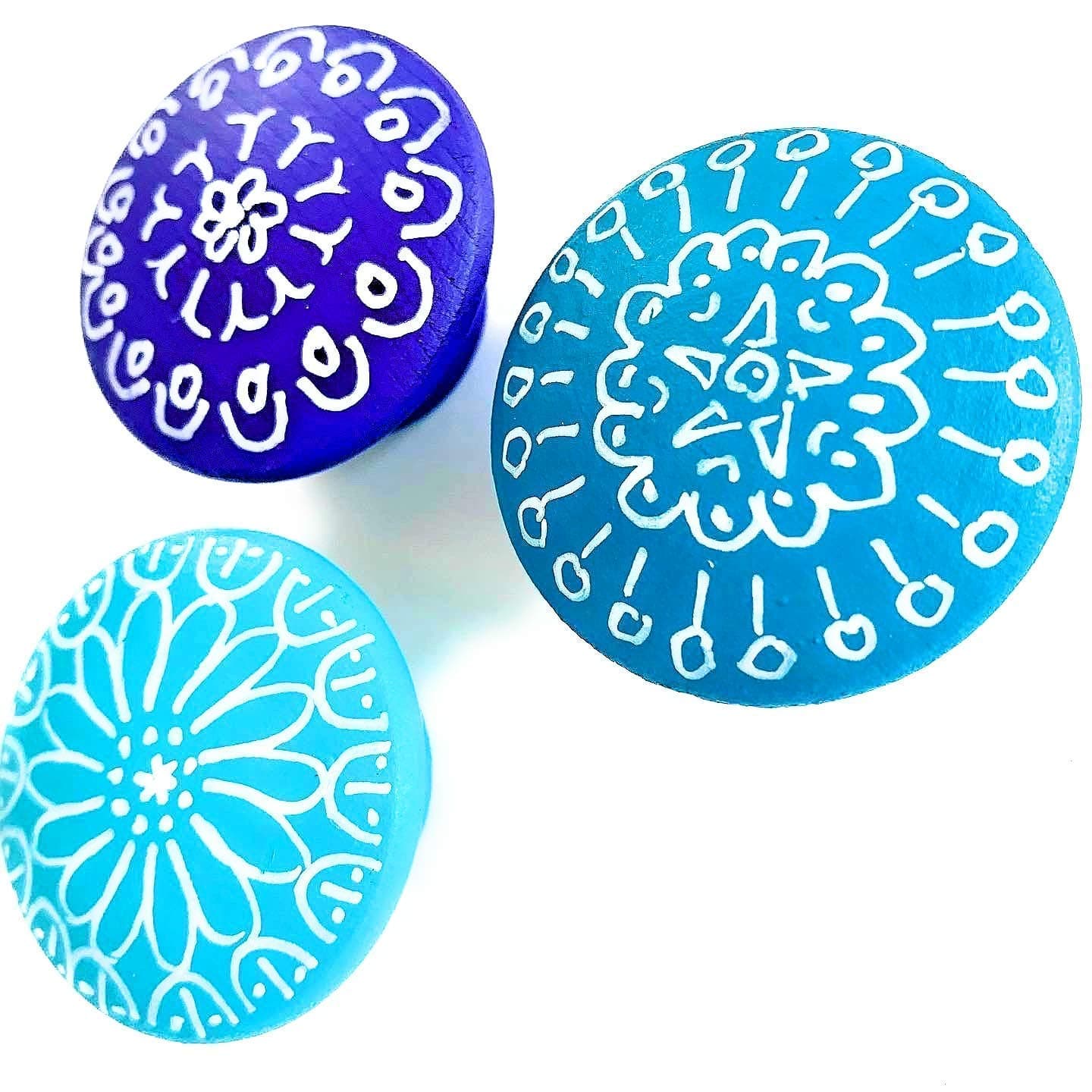 Set of 12- Hand-painted wooden knobs for cabinets, dresser, drawers with a boho botanical design, any color