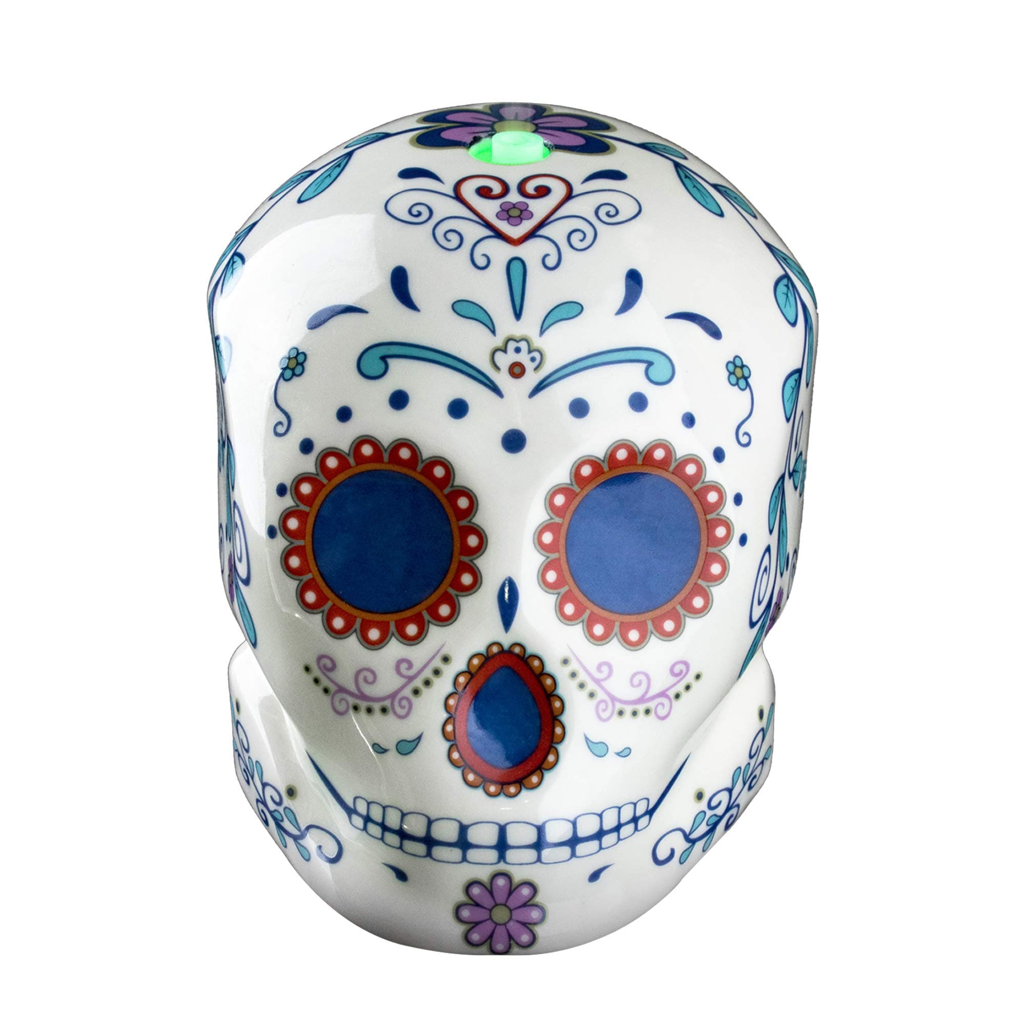 Ceramic Essential Oil Diffuser | Day of the Dead Sugar Skull Design | Adjustable Light Settings | Silent Personal Humidifier for Aromatherapy Oils