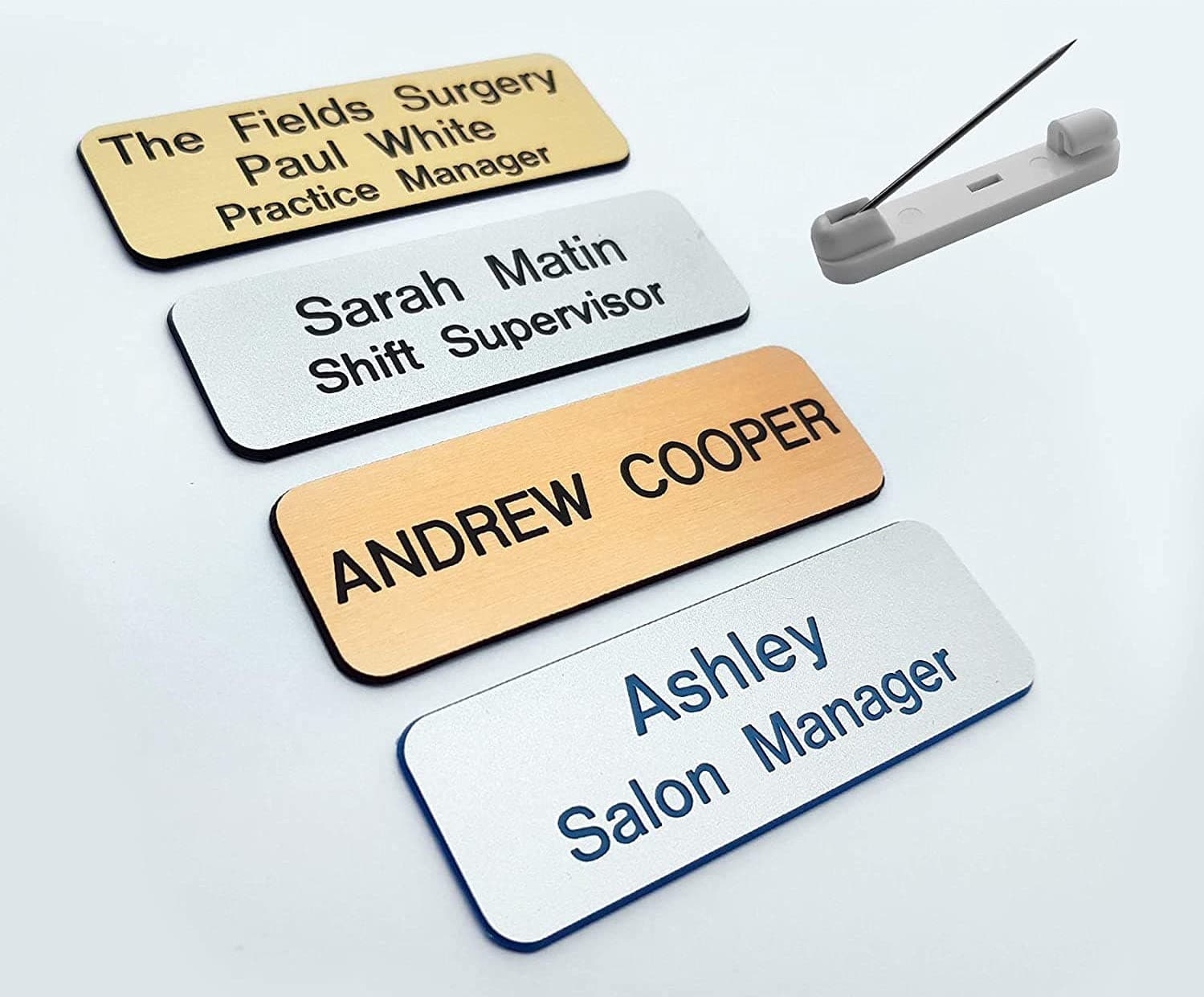 Custom Engraved Rectangle Name Badge - 25mm x 76mm, 1 Count, Plastic, Choice of 4 Fasteners & 7 Fonts, Customizable Text & Colour, Staff, Trainee, University, Doctor, Pharmacy, Agency