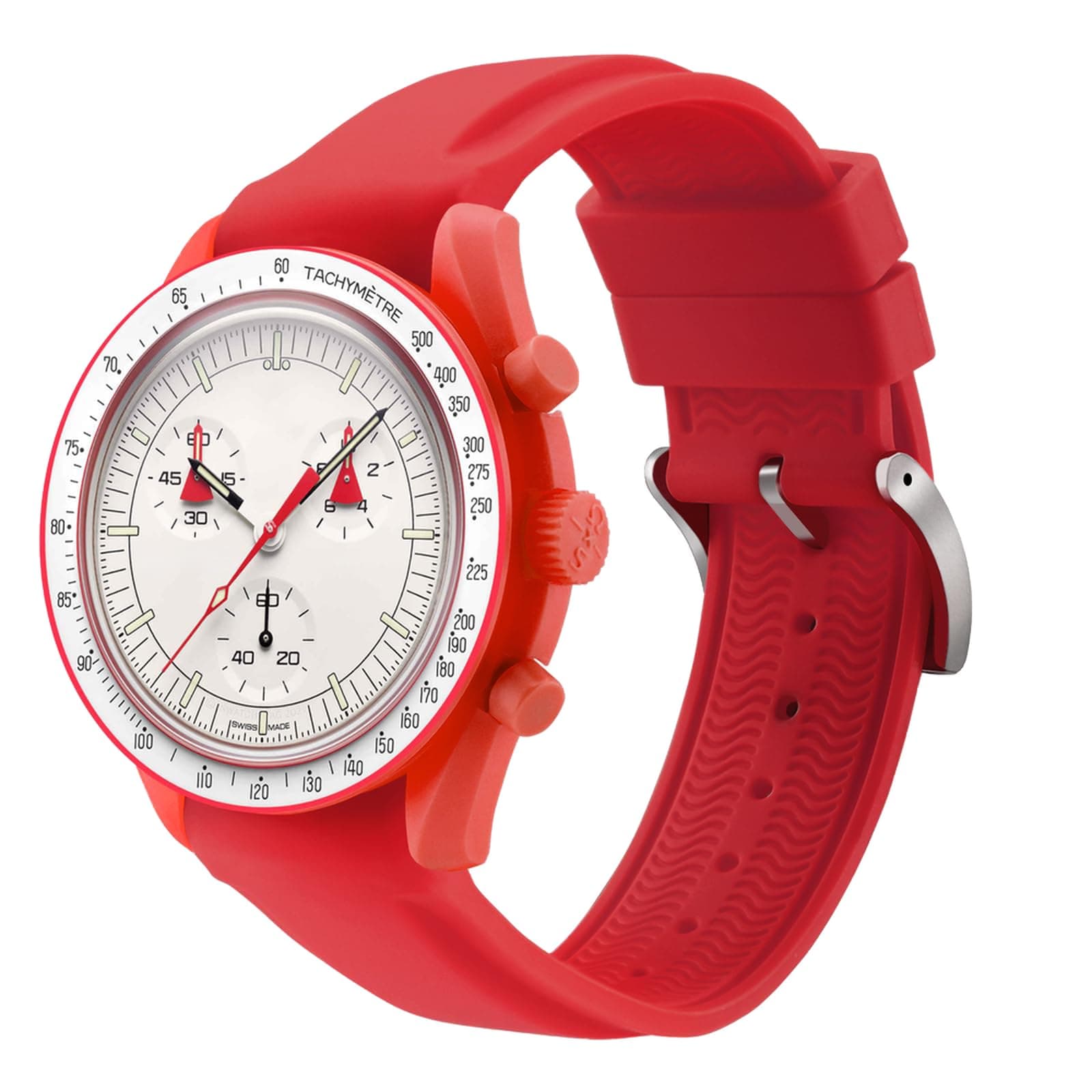 20mm Sports Silicone Moonswatch Band for Men Omega Swatch Strap Replacement band for Speedmaster/Rolex/Seiko Mission to the Moon/Mercury, Red