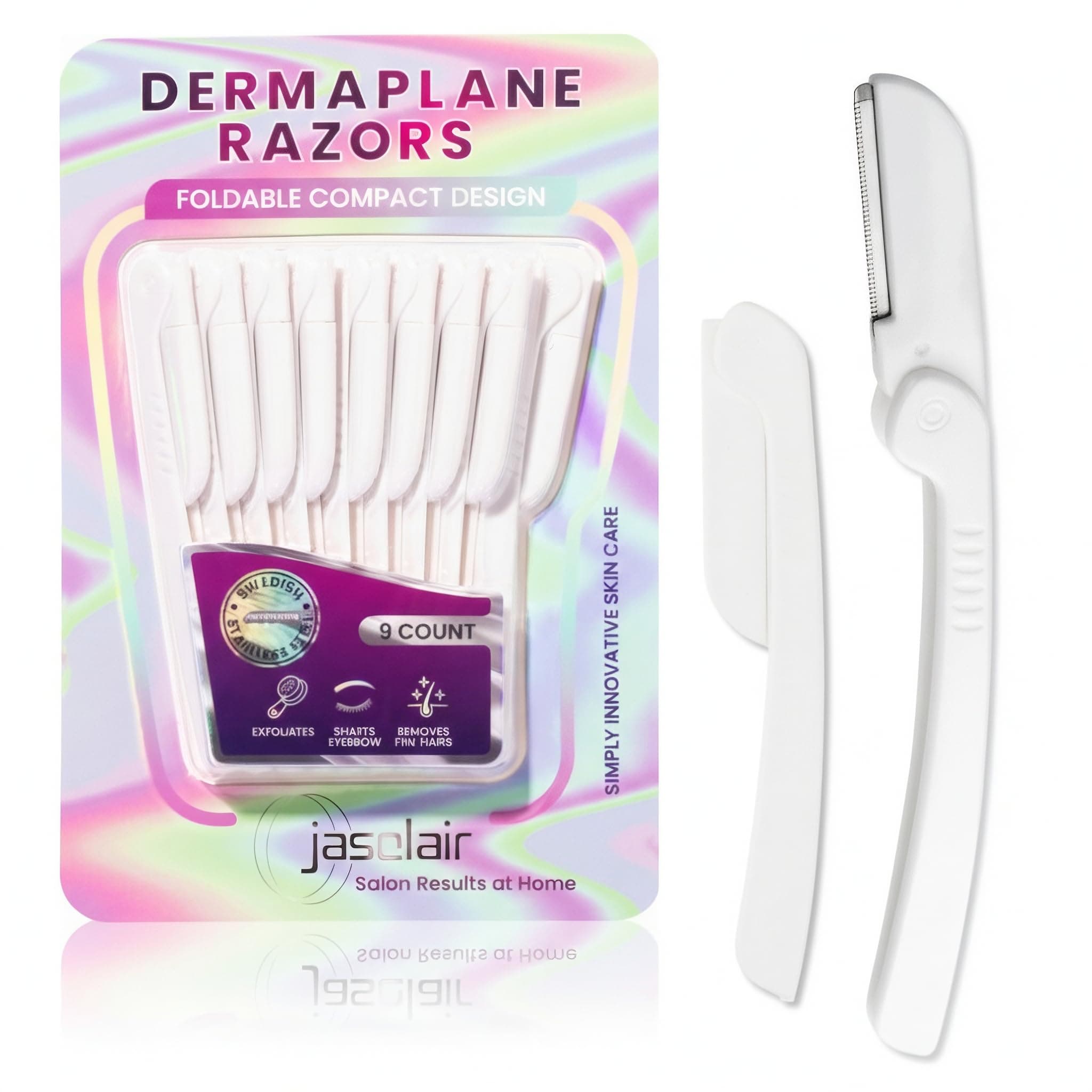 Dermaplaning Tool (9 Count) – Easy to Use Dermaplane Razor for Face – Practical Hair Remover Blade for Eyebrows and Peach Fuzz – Facial Shaver for Women That Helps Exfoliate and Smooth the Skin