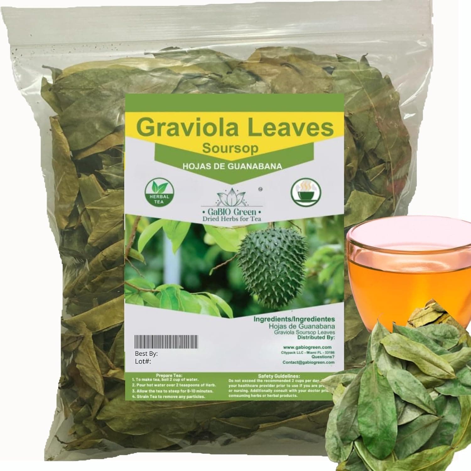 Soursop Graviola leaves Premium (+60 cups) +180 leaves aprox, Big Bag, Hojas de guanabana, tea Soursop, Whole Dried Herbs,. (3 oz)+180 leaves aprox. Gabio Green.
