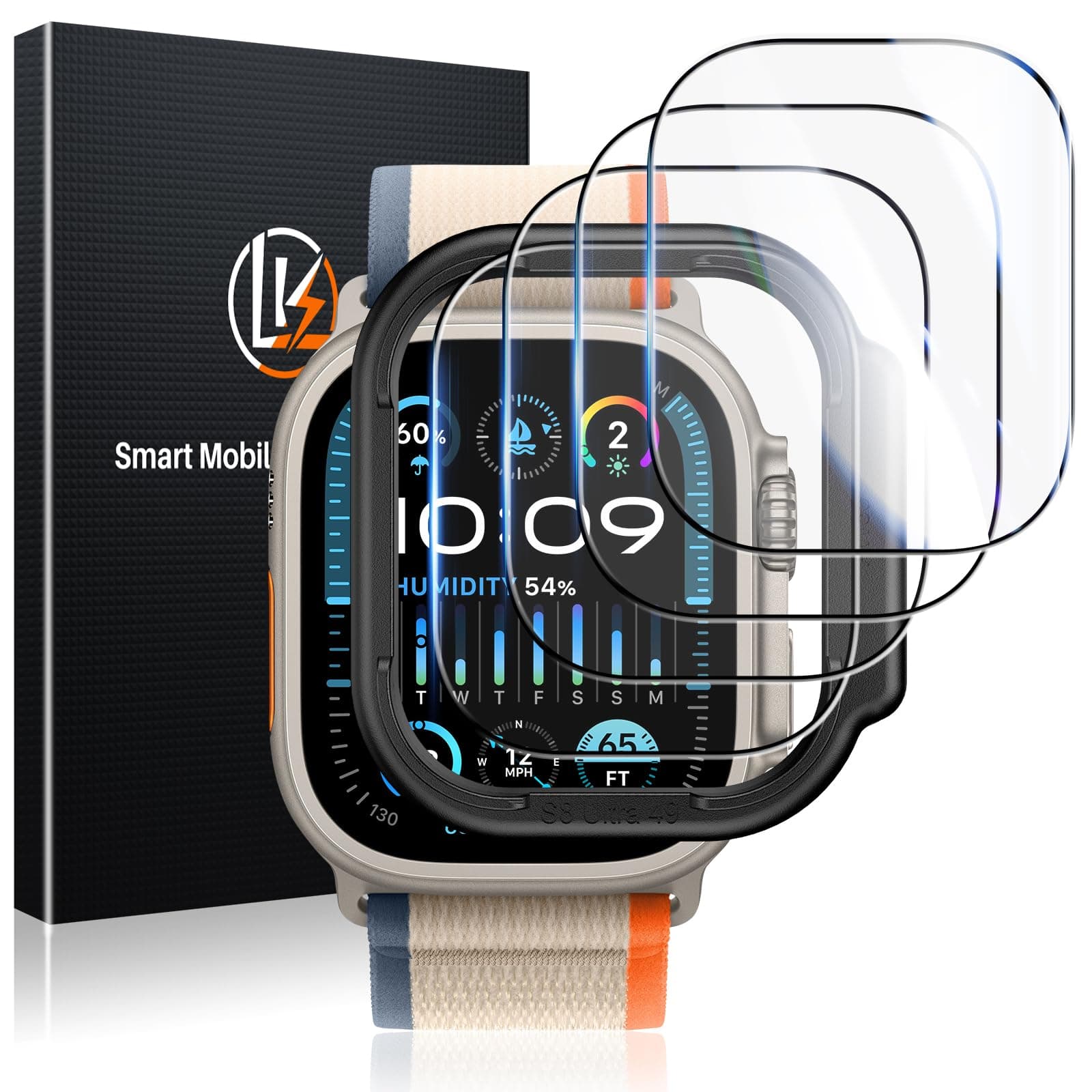 LK 4 Pack Screen Protector for Apple Watch Ultra/Ultra 2 49mm, High Definition, 9H Hardness, Bubble Free, Anti-Scratch, Tempered Glass Screen Protector for iWatch Ultra 49mm, Easy Installation