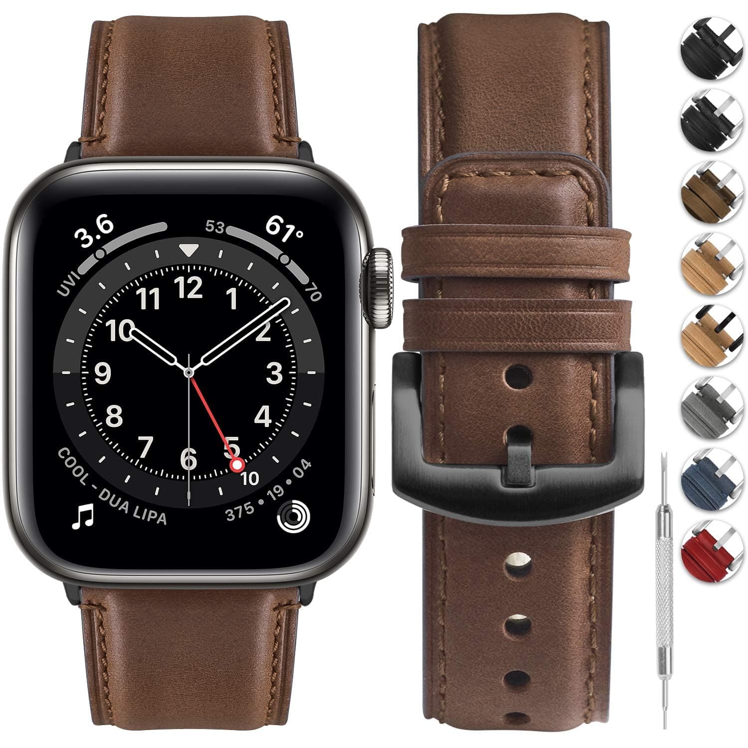 Fullmosa Premium Leather Bands Compatible with Apple Watch Strap 49mm 46mm 45mm 44mm 42mm(Series 3 2 1),Yola Bracelet for iWatch Ultra3/2/1 SE2 SE Series 11 10 9 8 7 6 5 4 3 2 1, Dark Brown