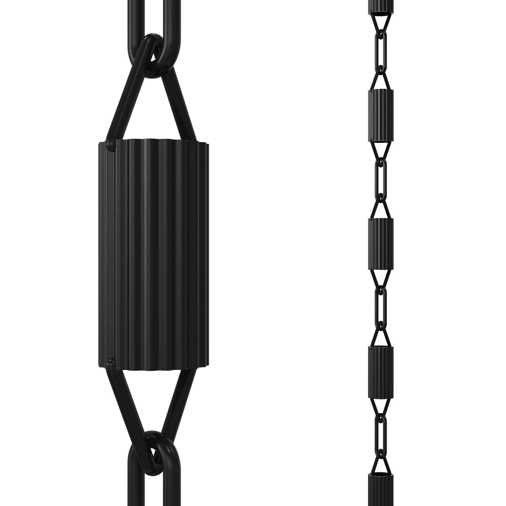 Rain Chains Direct Manicotti, 8.5 Feet Length, Aluminum, Black Powder Coated, Functional and Decorative Replacement for Gutter Downspouts