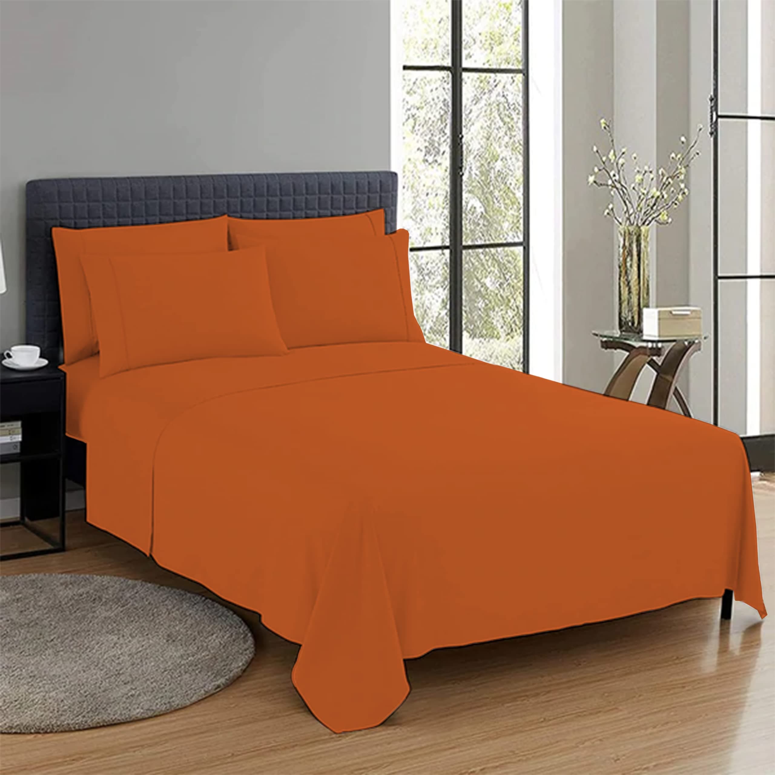 CHARKHAH Polycotton Flat Sheets with Single Double King Size Bed Ultra Soft Plain Top Sheet Dyed in Trendy Colors Hotel Collection Sheets Ideal for Winter & Summer Bedding (Orange, Single)