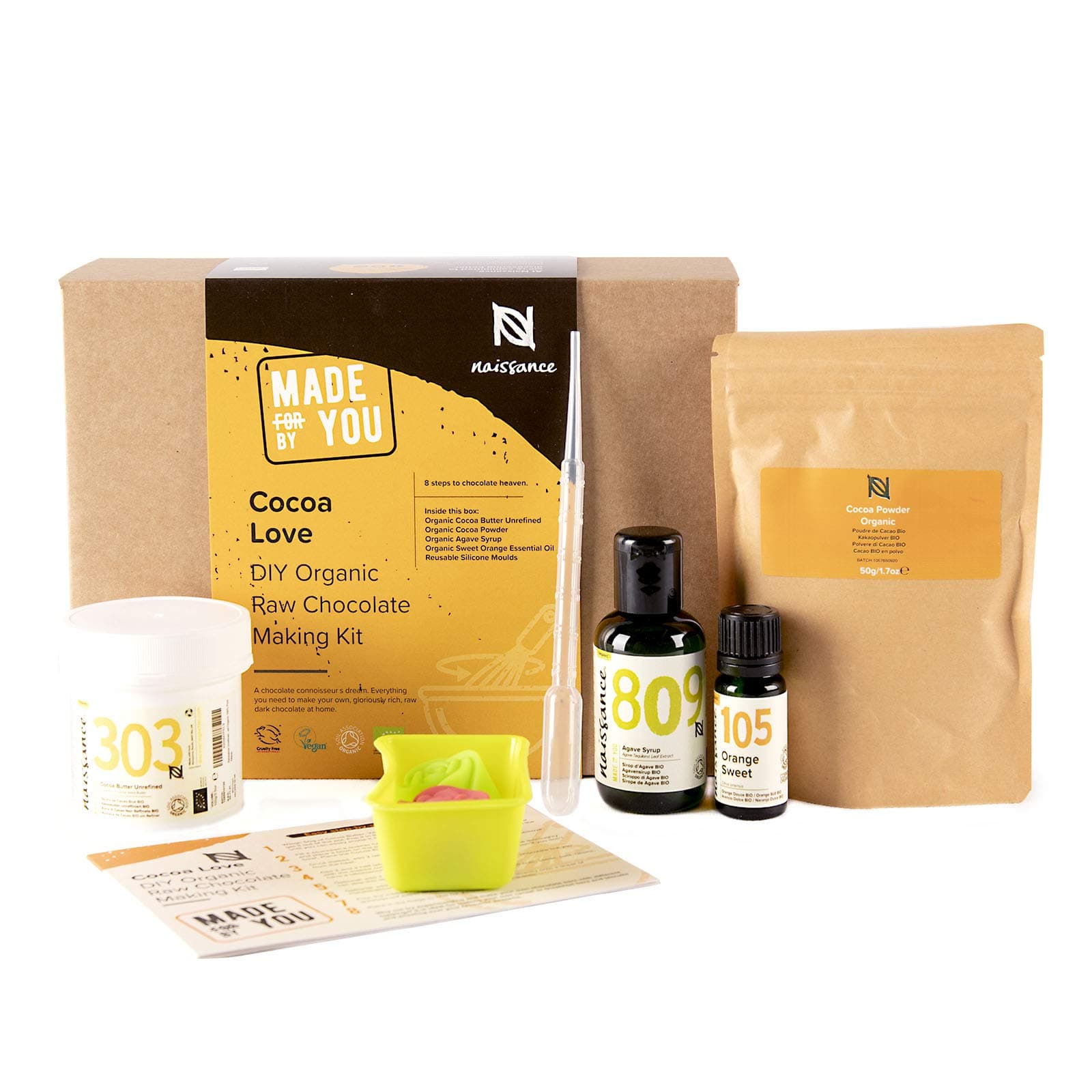 Naissance 'Cocoa Love' Organic & Vegan Dark Chocolate Makers Gift Set, Perfect Tasty Edible Chocolate Making Kit For Couples Or Childrens Fun Craft Educational Gift Idea Family Present