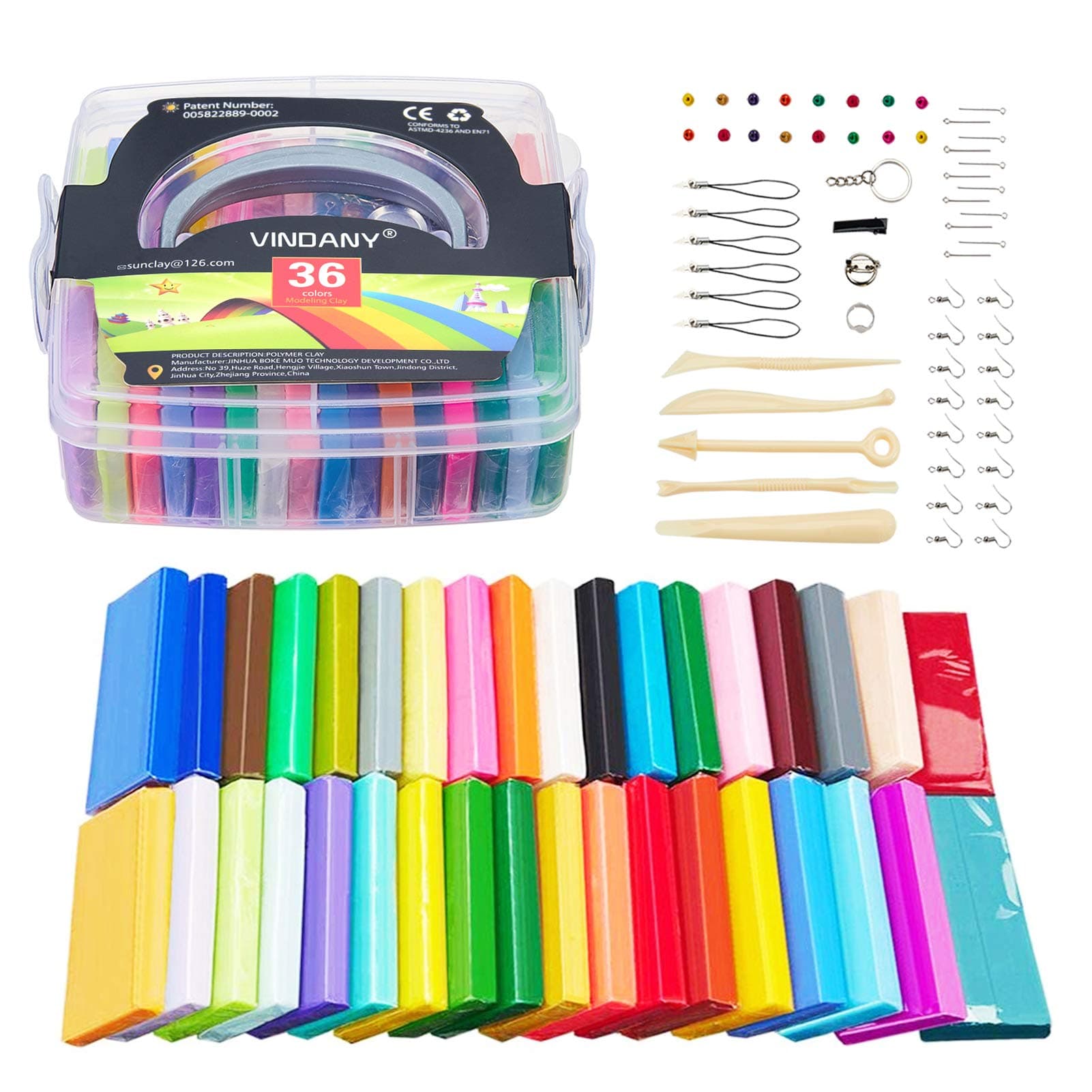 Vindany 36 Colors Polymer Clay - Modeling Clay Nontoxic Soft DIY Clay Bake Clay Kit with Tools and Box Ideal Christmas Toy for Kids (36 Colors)