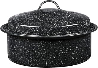 Granite Ware 8.7-Inch Small Covered Round Roaster, 3Lb Capacity – Mini Roaster Enamel Steel Cookware, Dishwasher Safe & PFOA-Free, Even Heat Distribution for Poultry, Meat, Vegetables (Speckled Black)