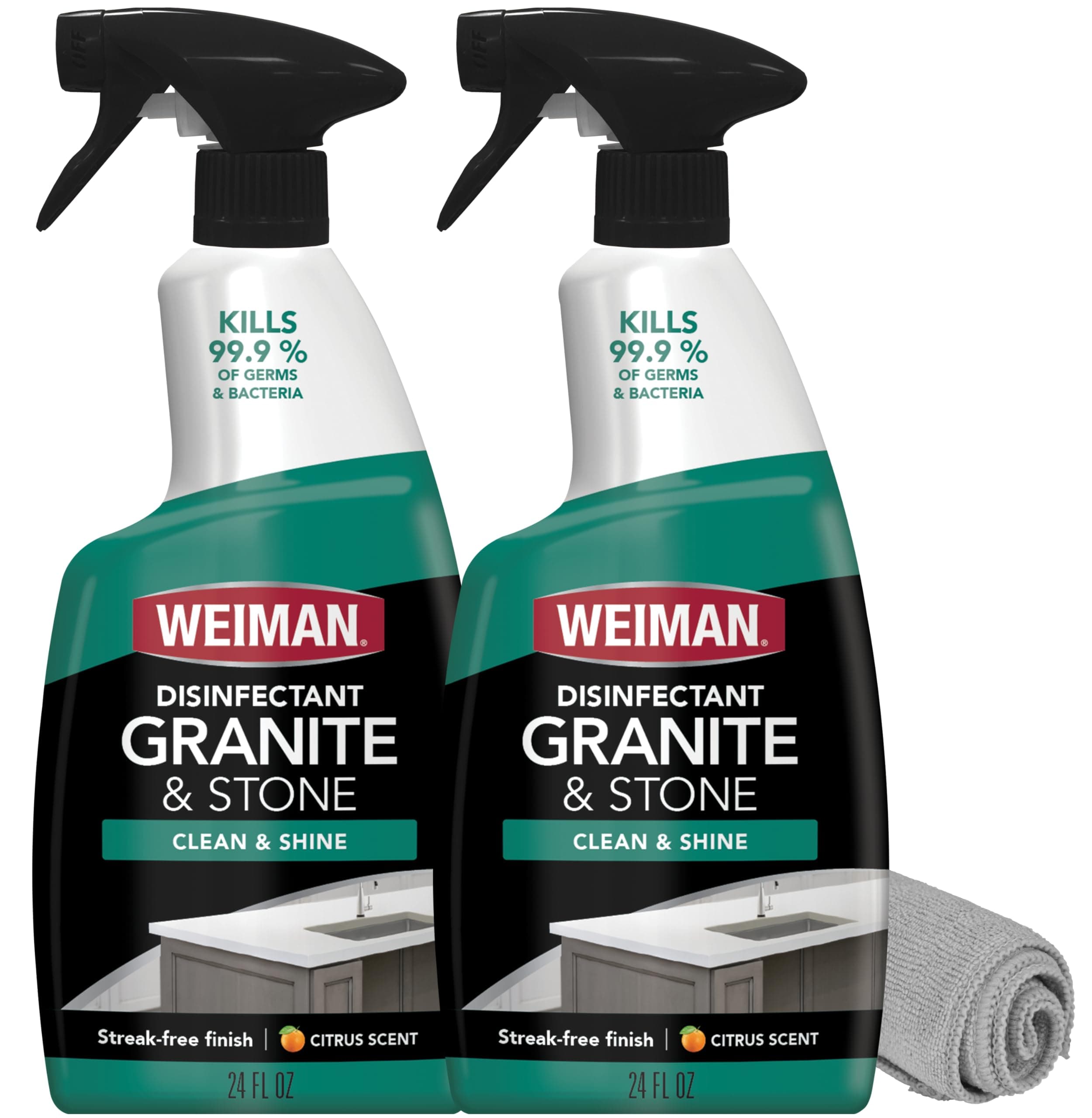 - Weiman Disinfectant Granite Daily Clean & Shine (2 Pack with Polishing Cloth) Safely Clean Disinfect and Shine Granite Marble Soapstone Quartz Quartzite Slate Limestone Corian Laminate Tile Countertop